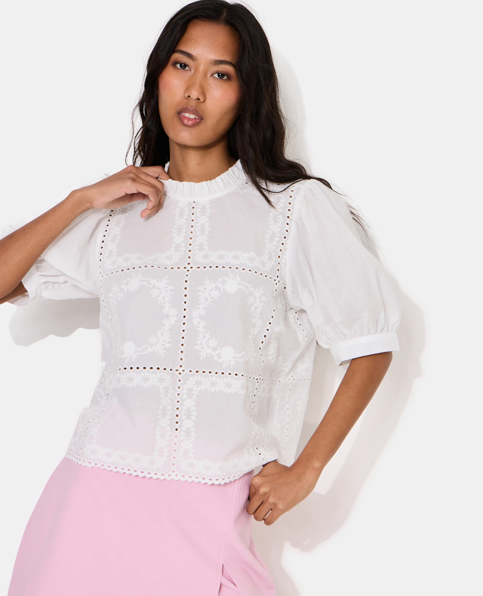 Blouse avec détails ajourés et broderies - Image 2