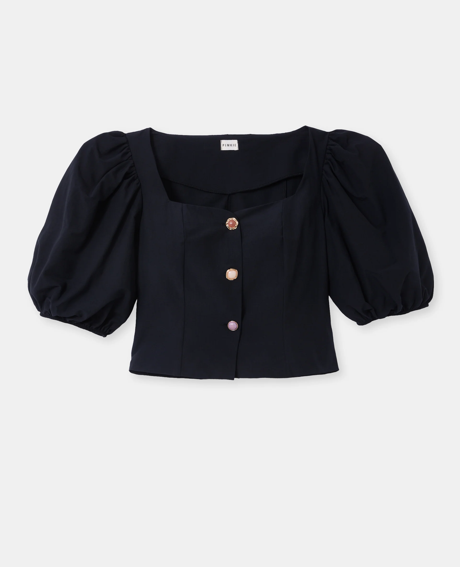Blouse cintrée manches ballons boutons pierres - Image 4