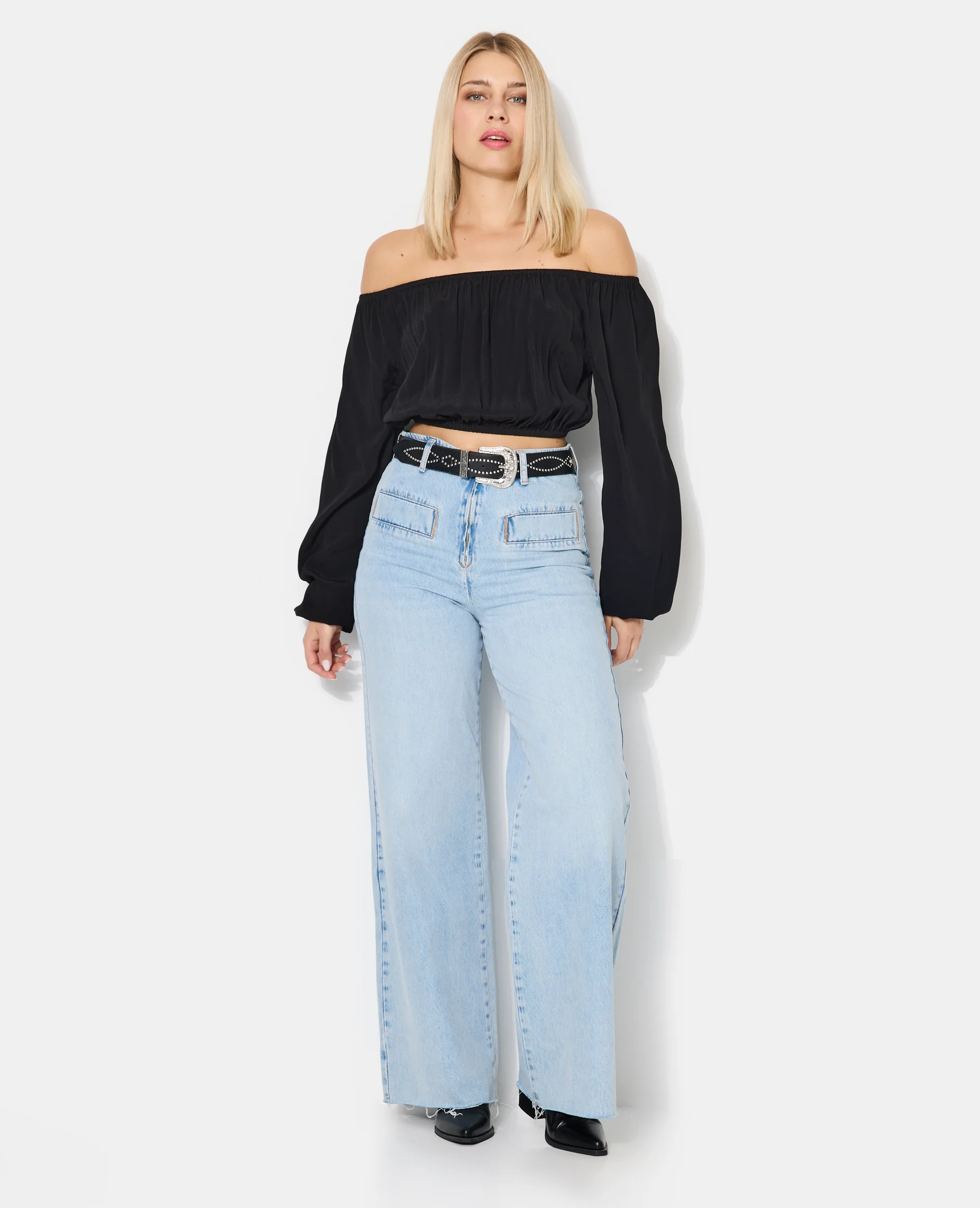 Blouse courte encolure Bardot - Image 3