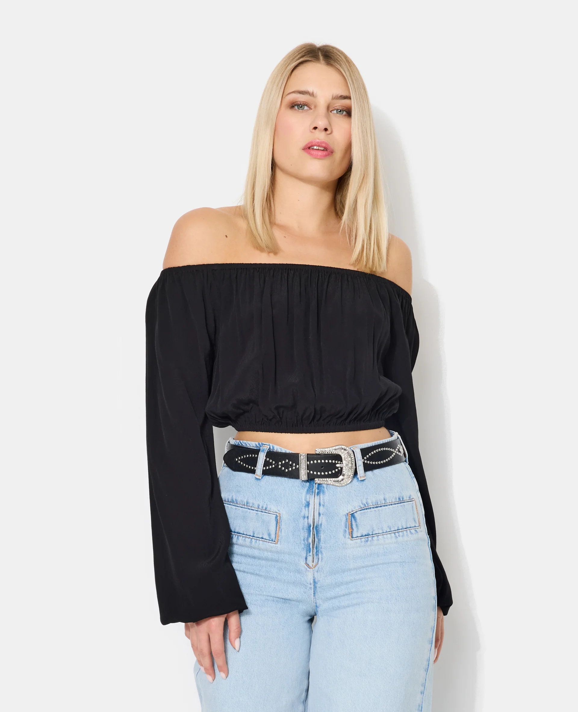 Blouse courte encolure Bardot - Image 7
