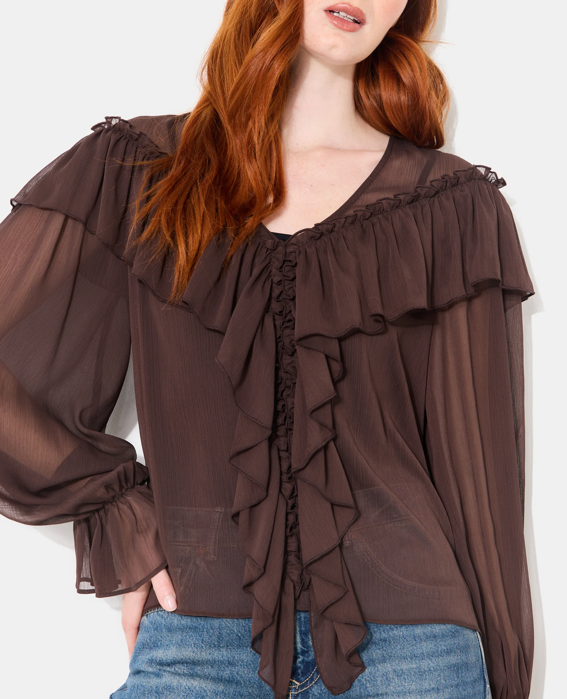 Blouse en voile avec manches ballons et volants - Image 2