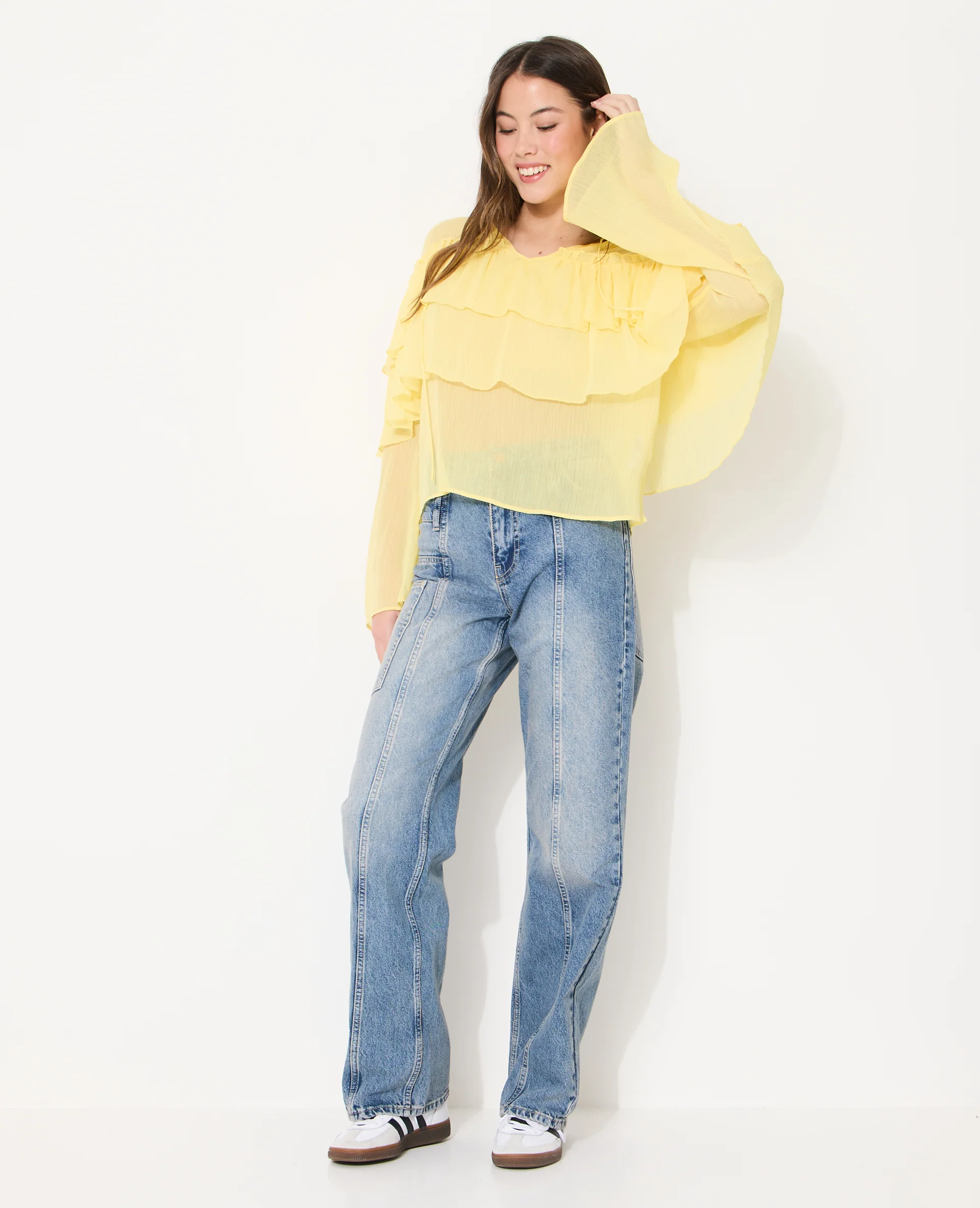 Blouse en voile avec volants et manches flare - Image 3