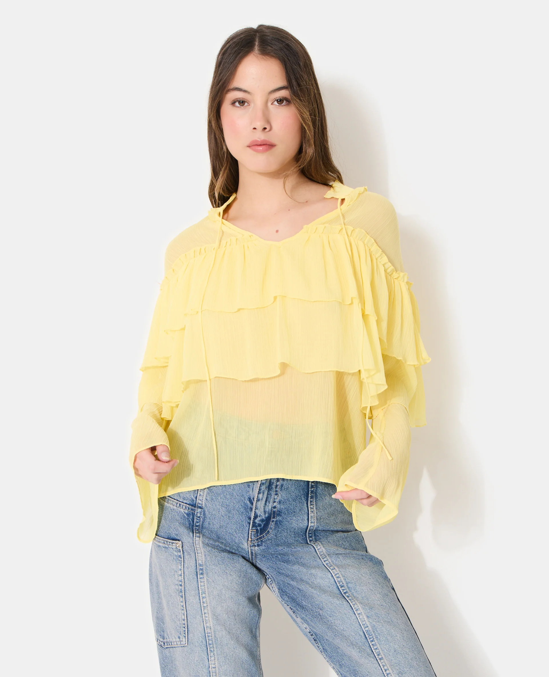 Blouse en voile avec volants et manches flare - Image 5