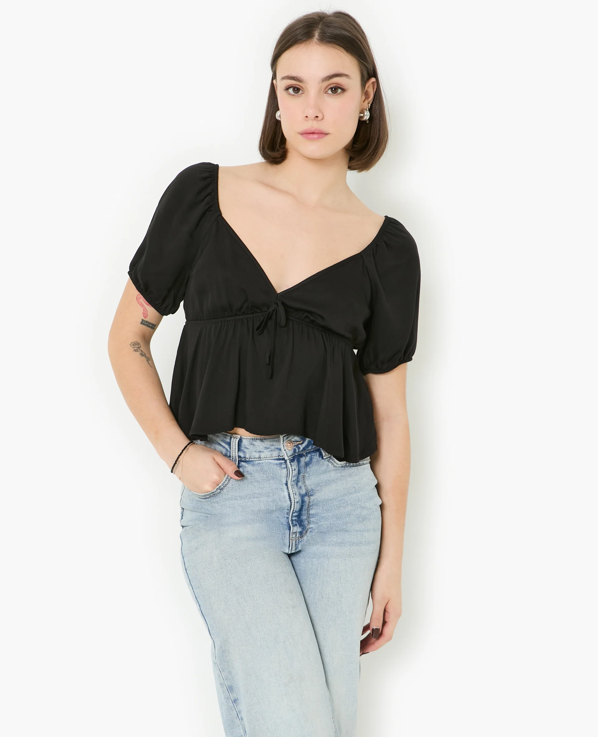 Blouse encolure V avec nœud - Image 7