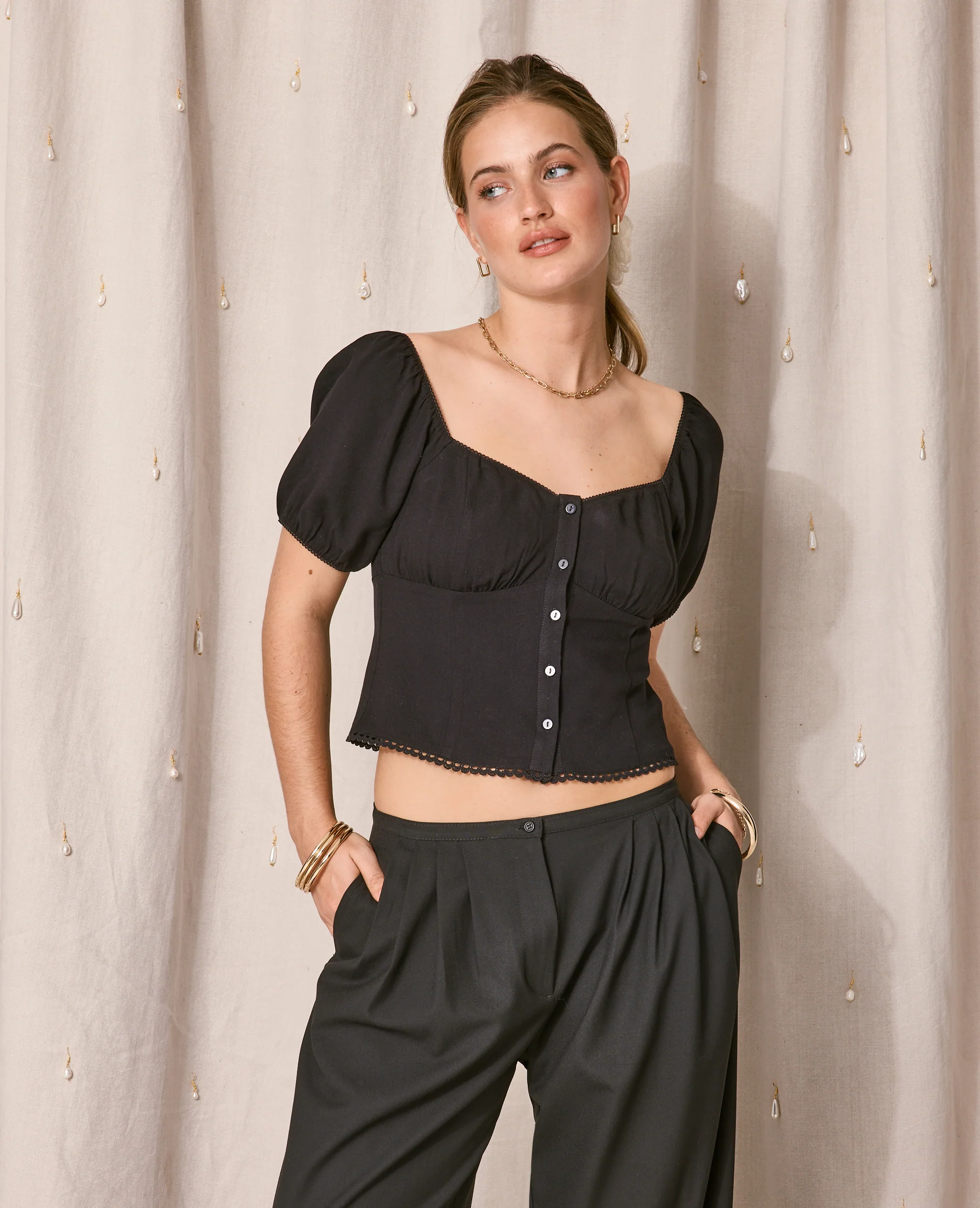 Blouse manches ballons avec finitions croquet - Image 5