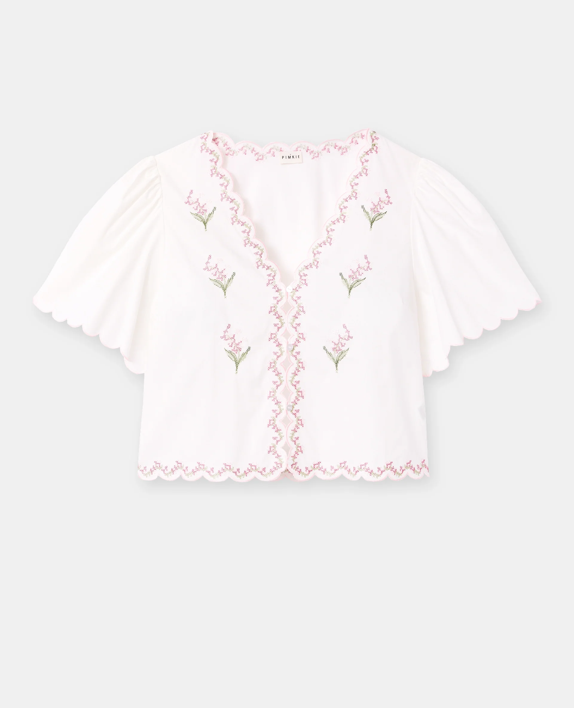 Blouse manches courtes avec fleurs points de croix - Image 4
