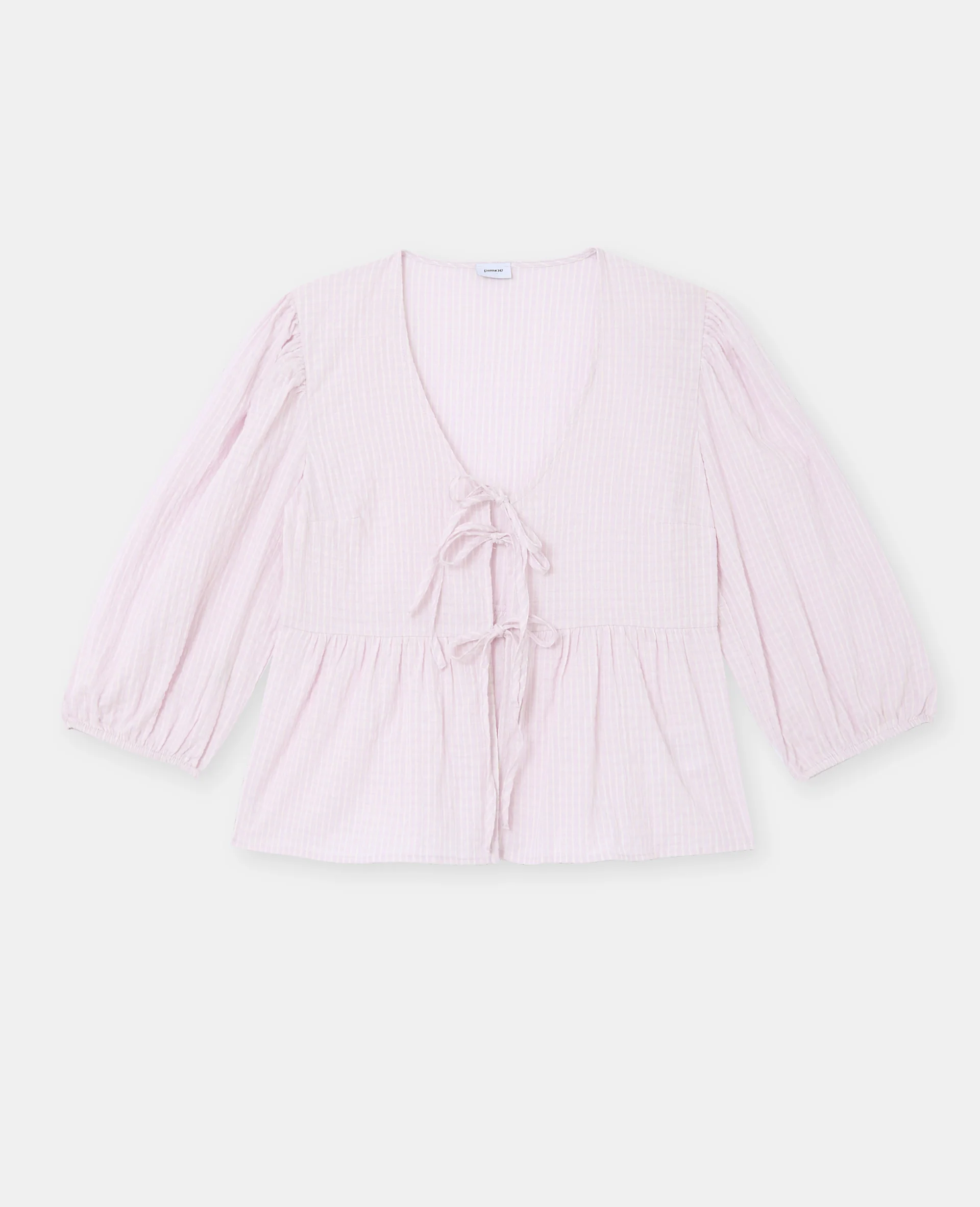 Blouse rayée avec nouettes et manches ballons - Image 4