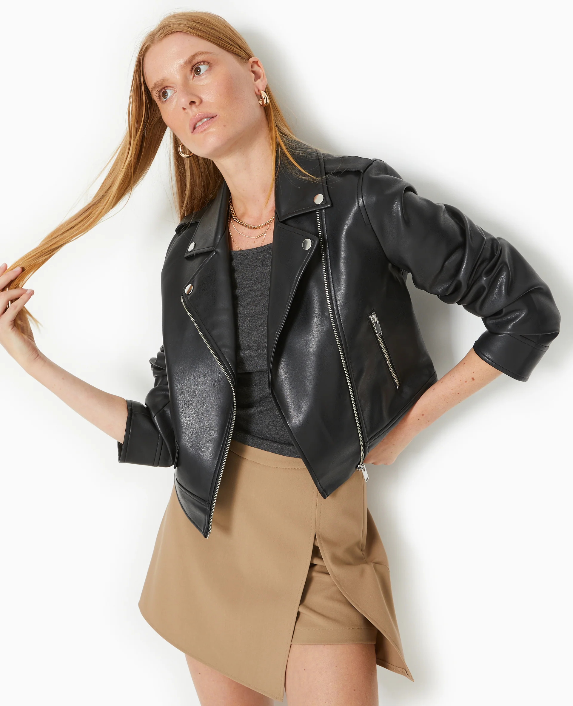 Blouson biker court en simili cuir - Image 3