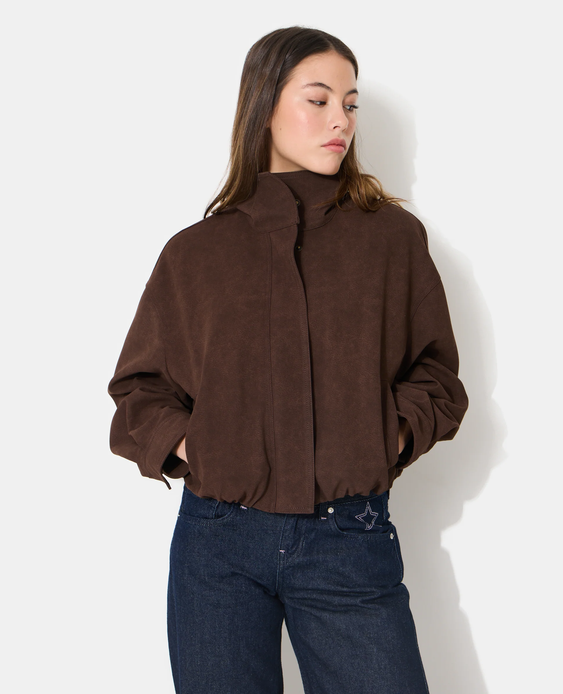 Blouson boule col montant en suédine - Image 5
