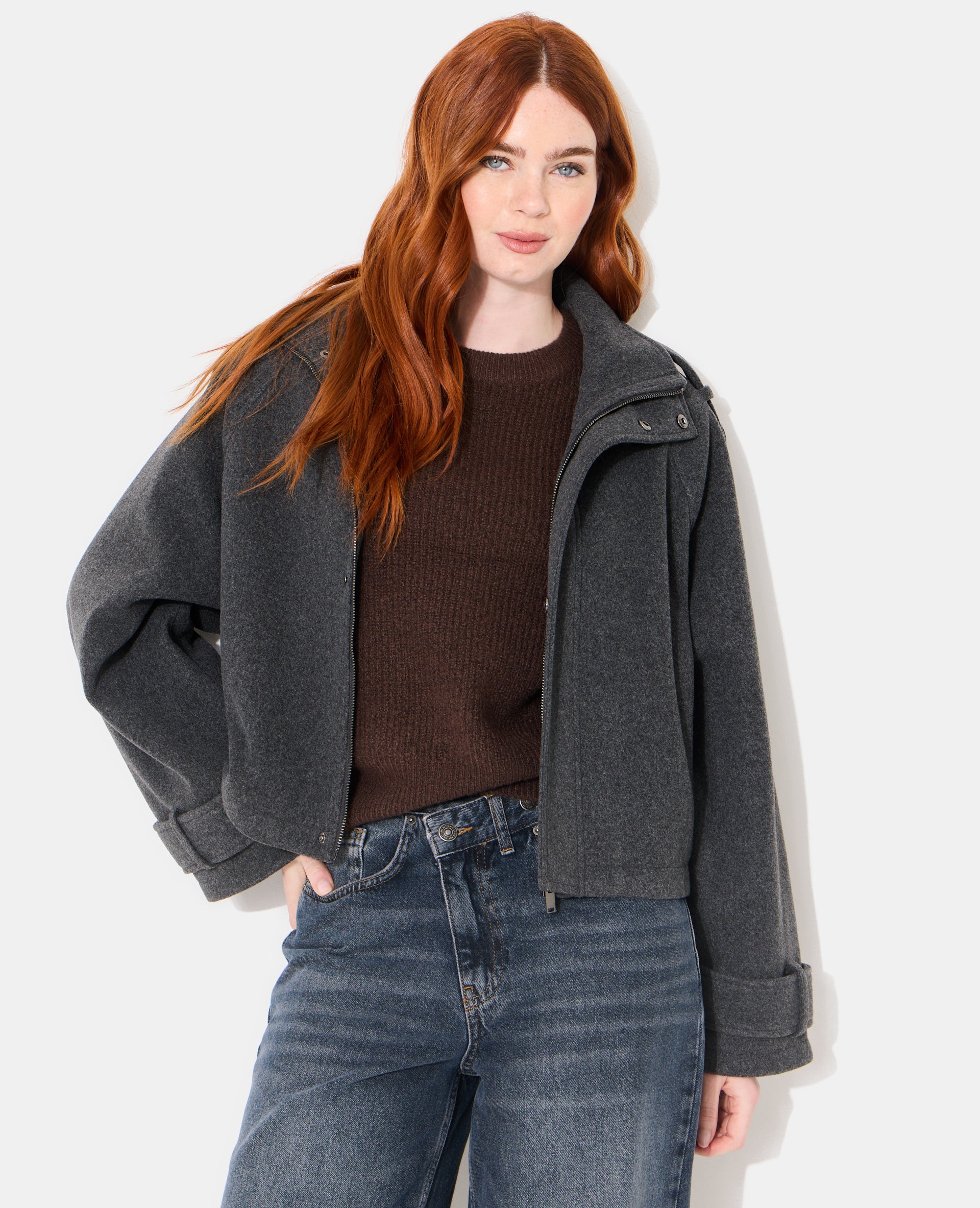 Blouson col montant effet drap de laine - Image 8