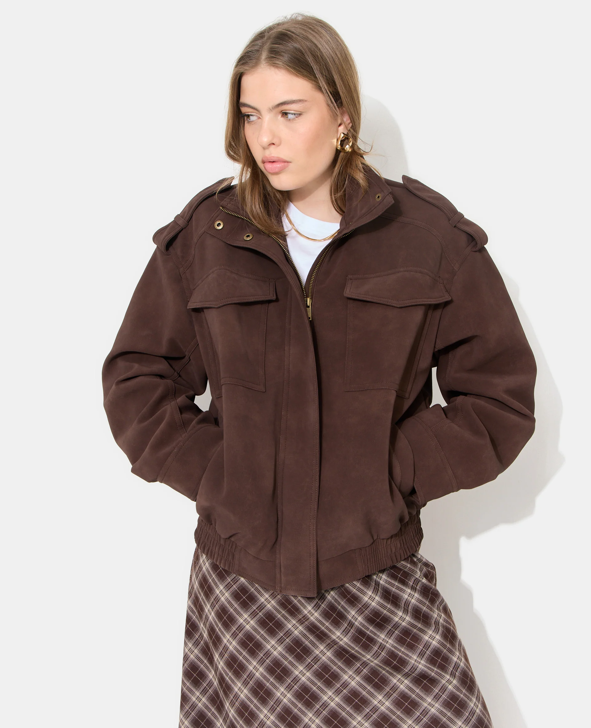 Blouson en suédine col montant