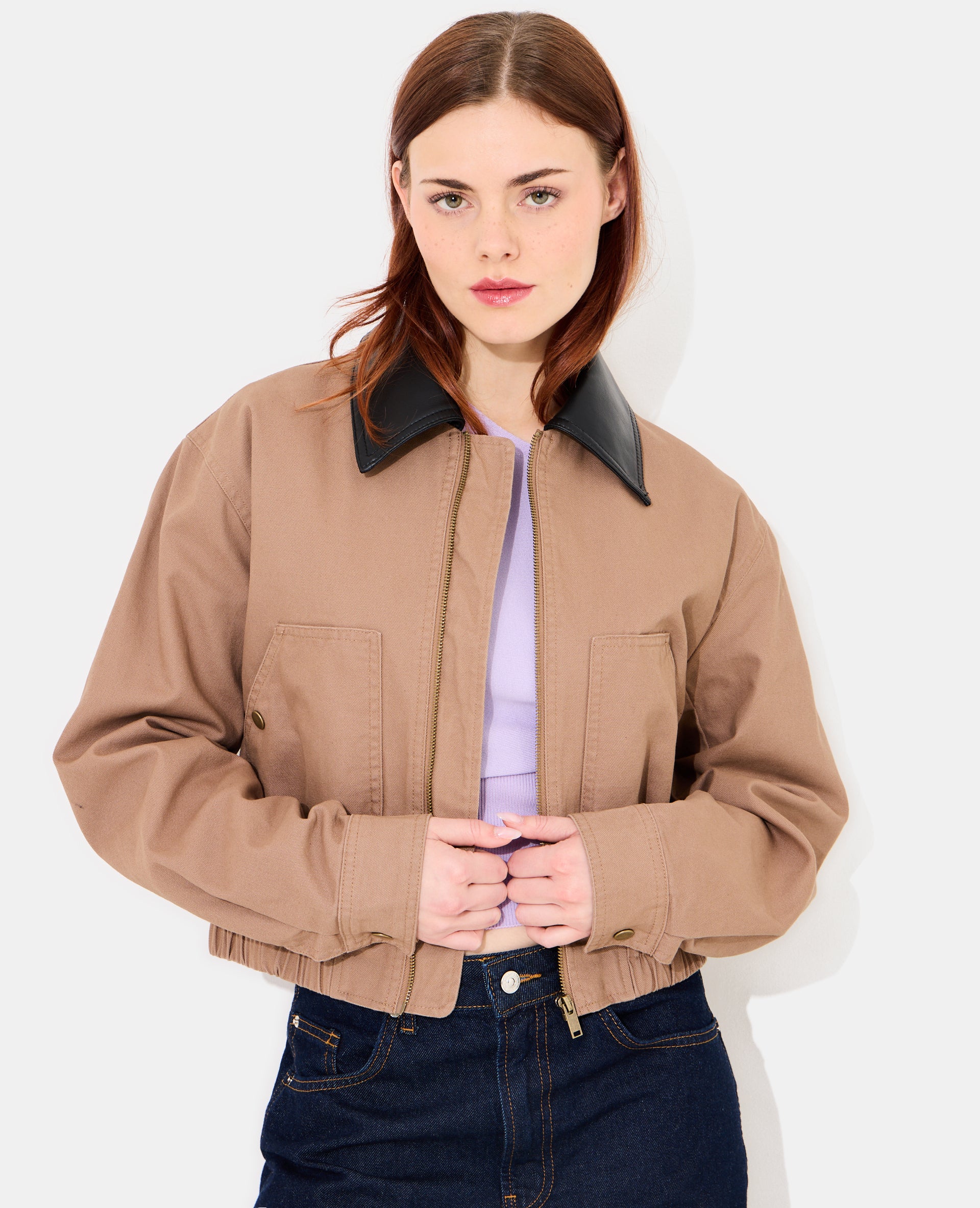 Blouson en toile avec col simili
