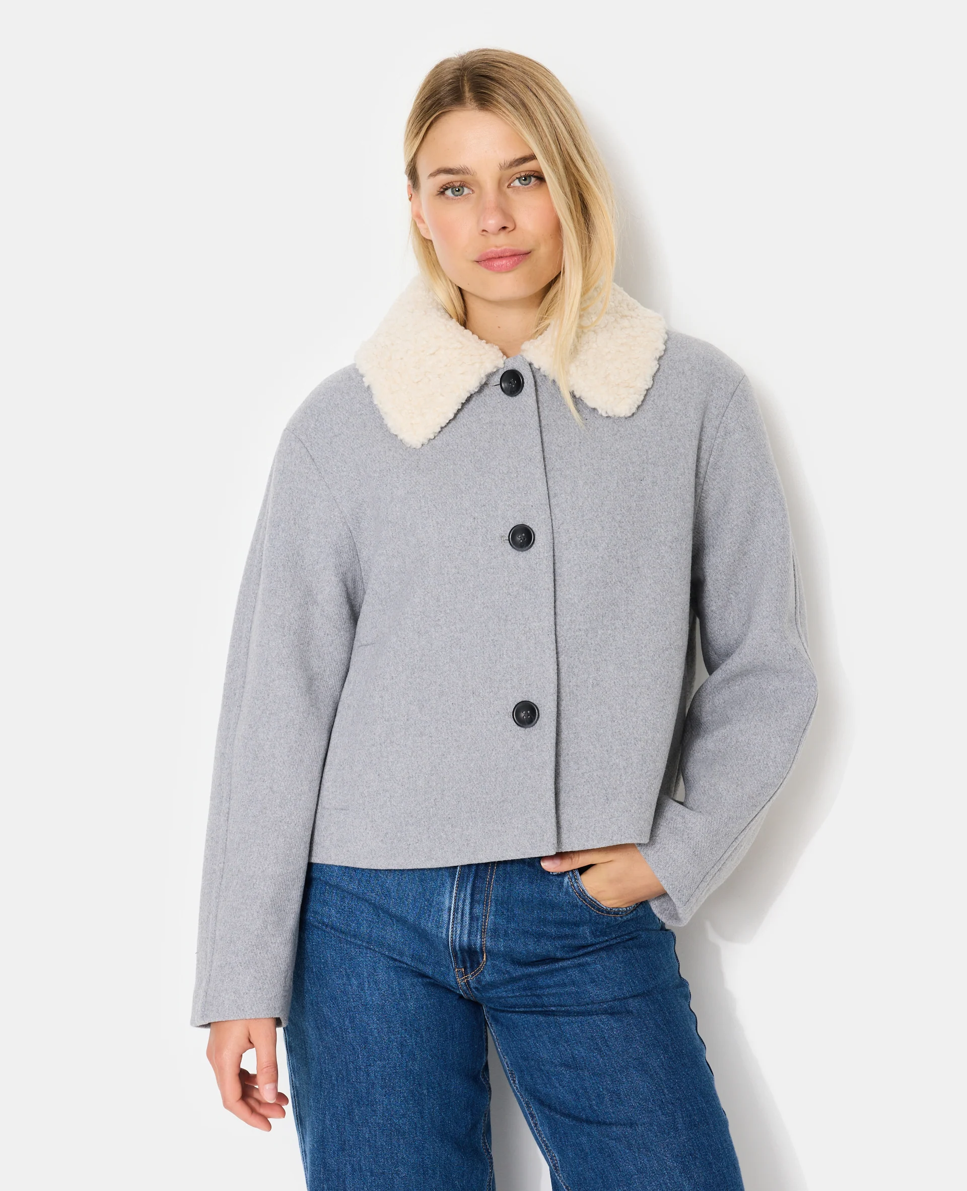 Blouson façon drap de laine avec col sherpa - Image 5