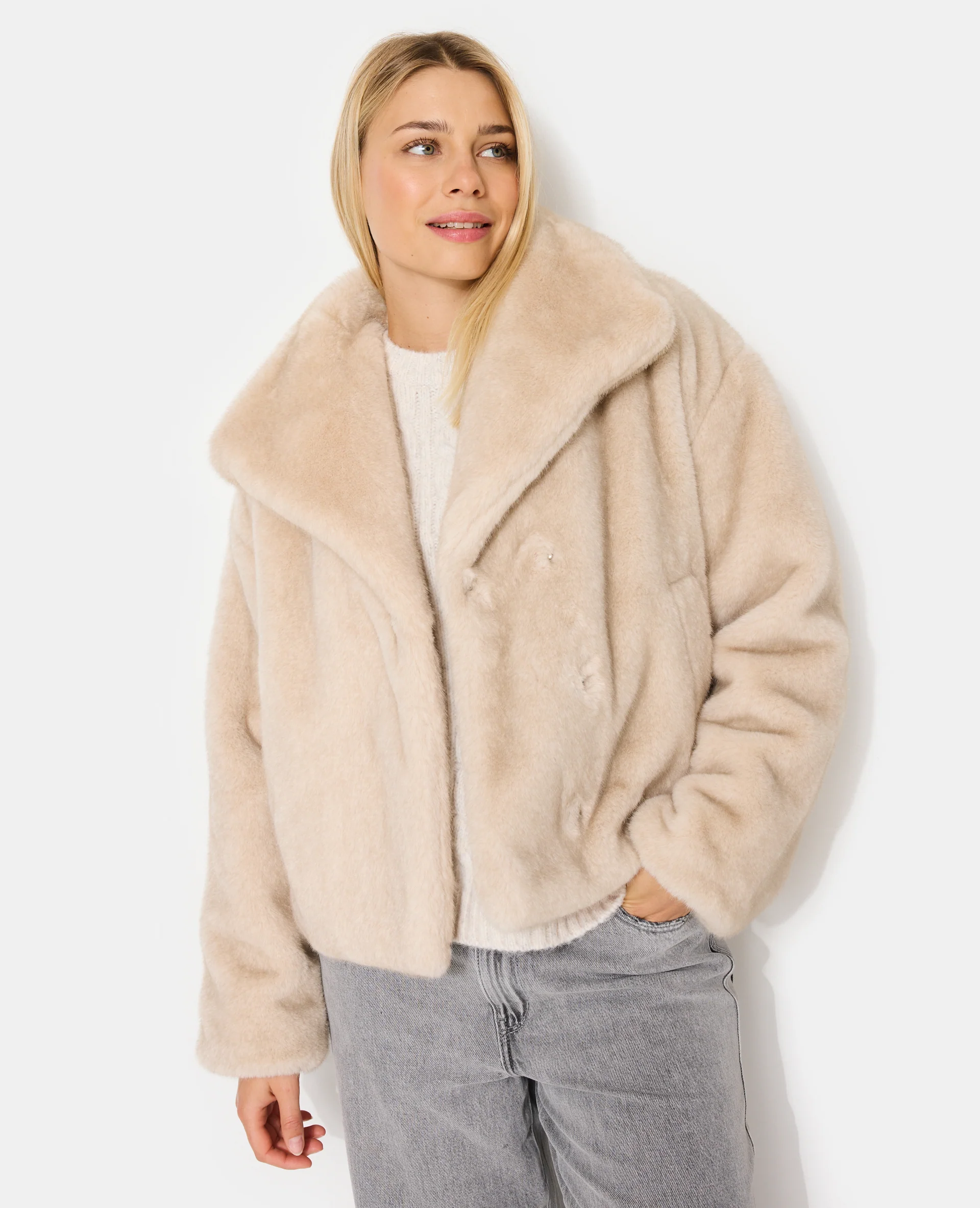 Blouson fausse fourrure avec grand col - Image 5