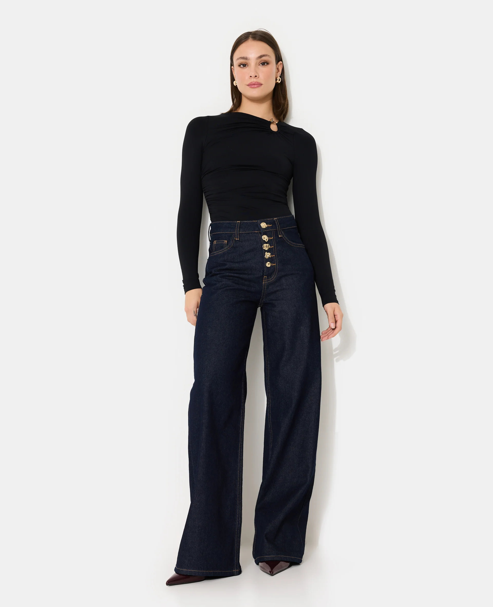 Body en maille stretch avec col asymétrique et bijou - Image 5