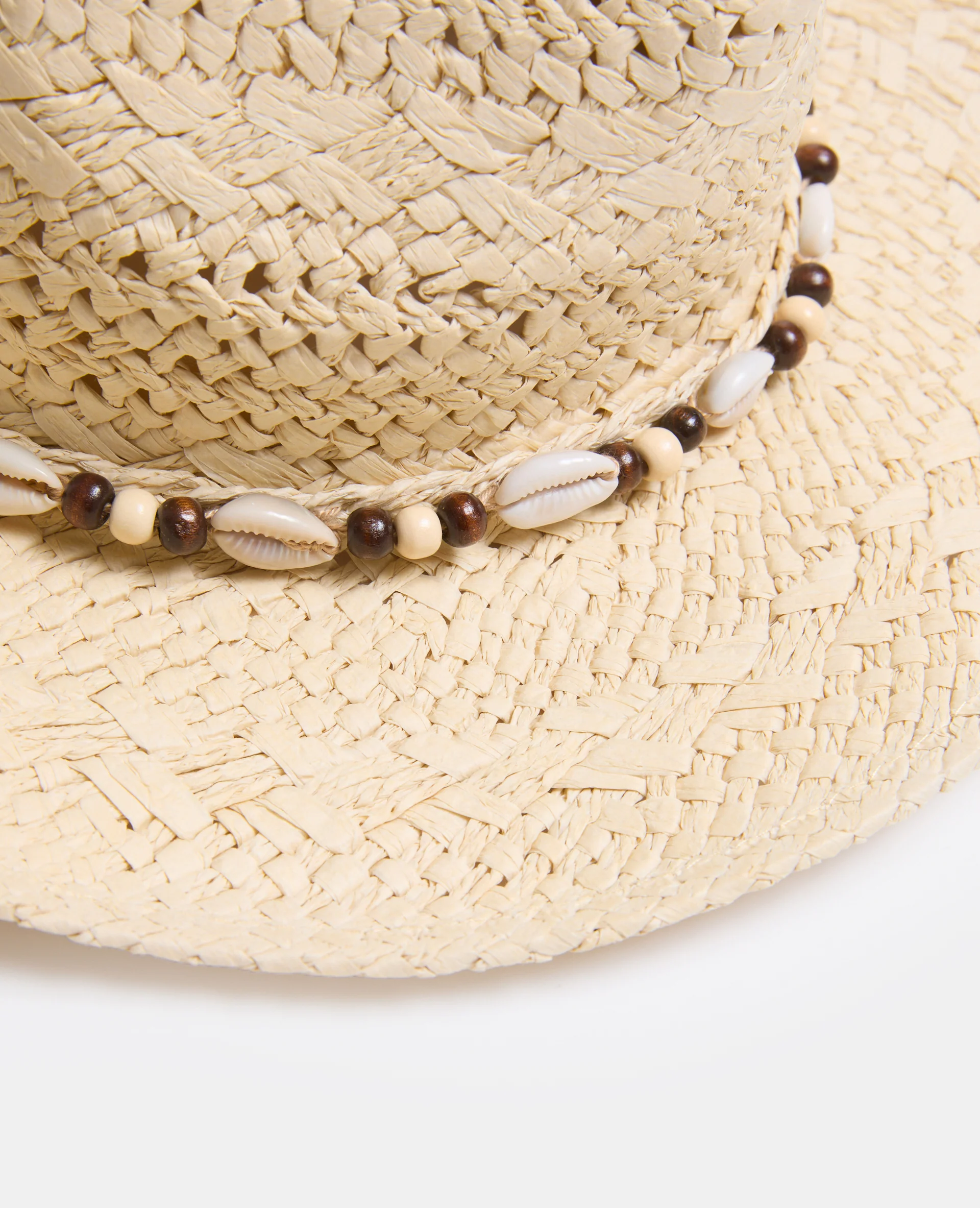 Chapeau de paille avec perles et coquillages - Image 3