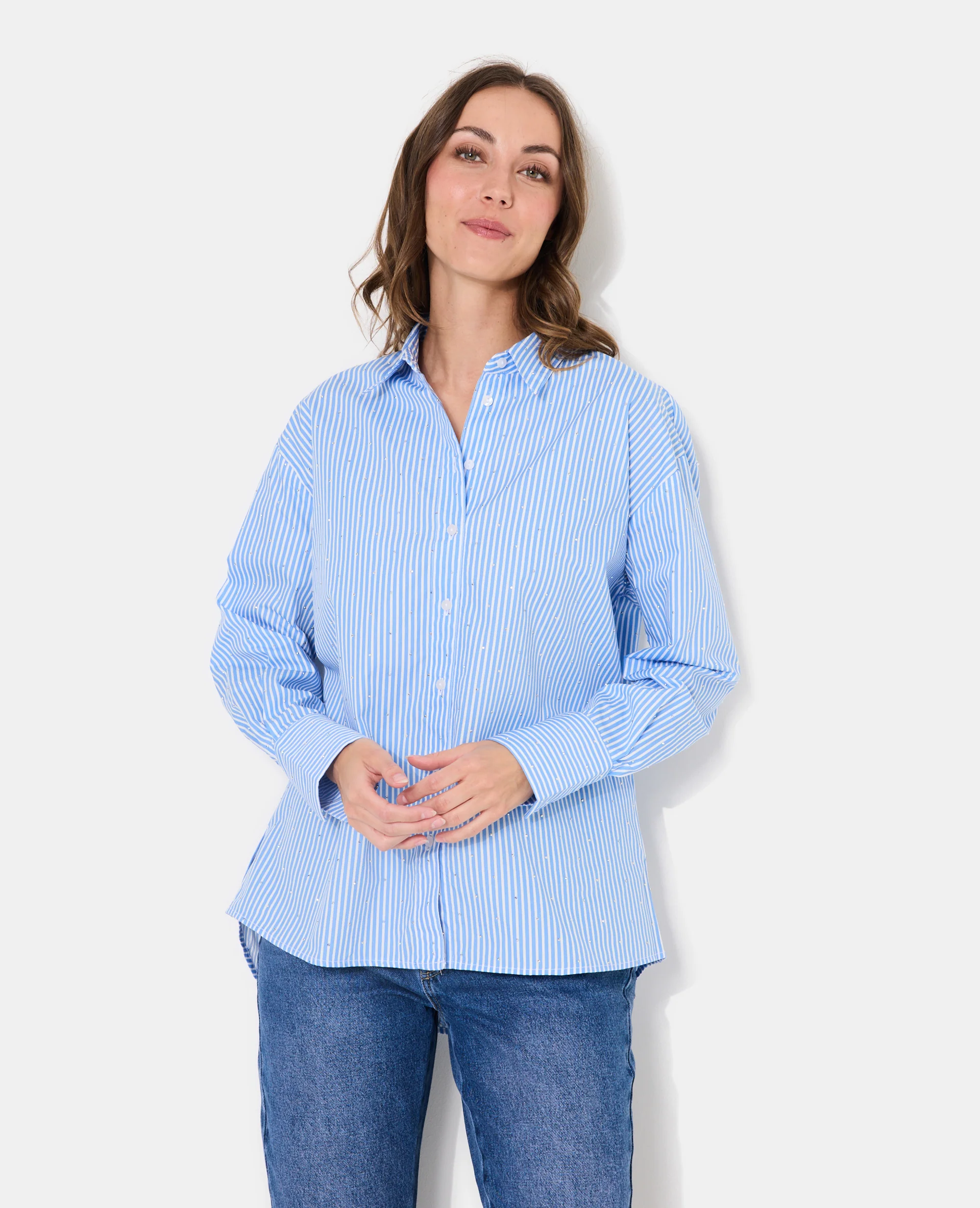 Chemise ample rayée avec strass en all over - Image 5