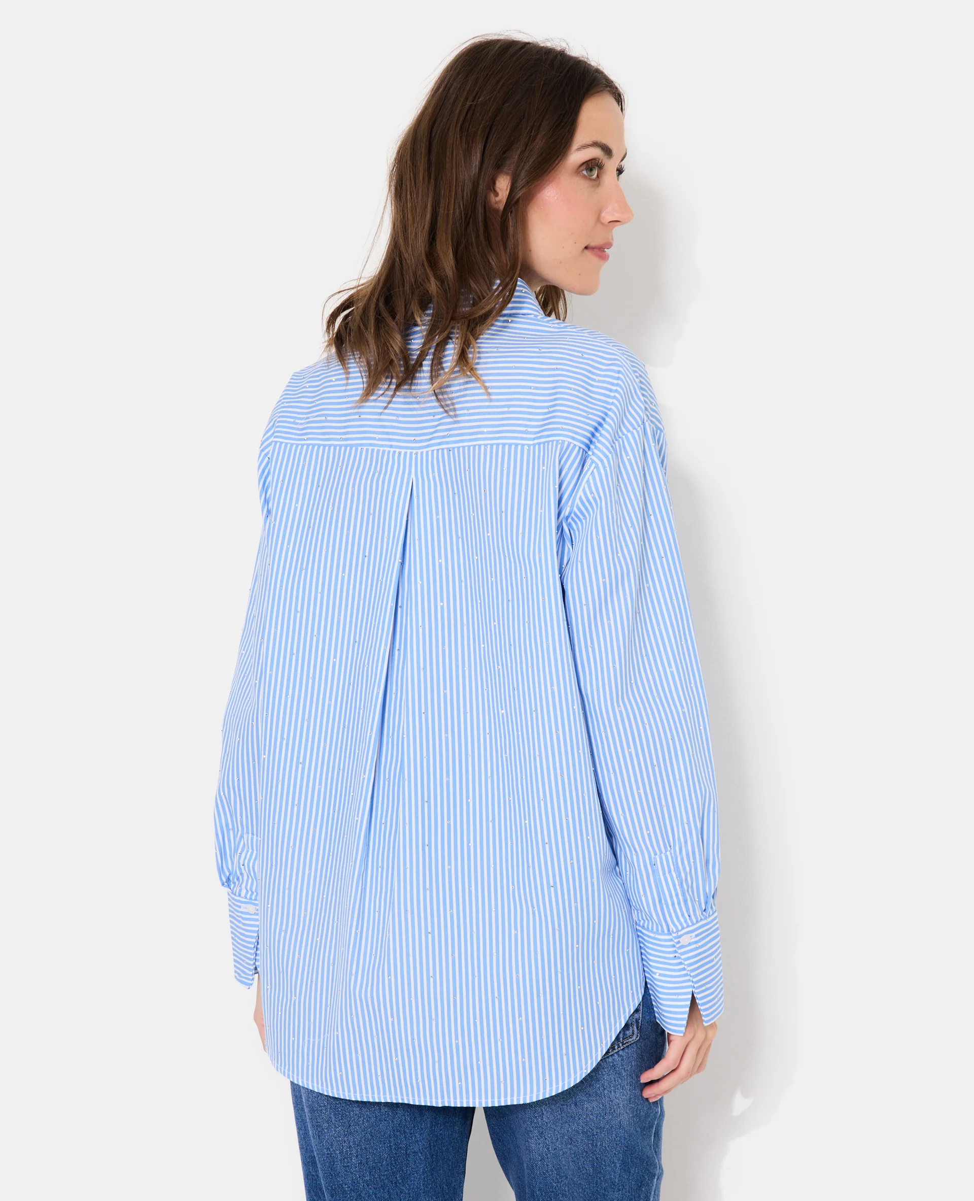 Chemise ample rayée avec strass en all over - Image 6