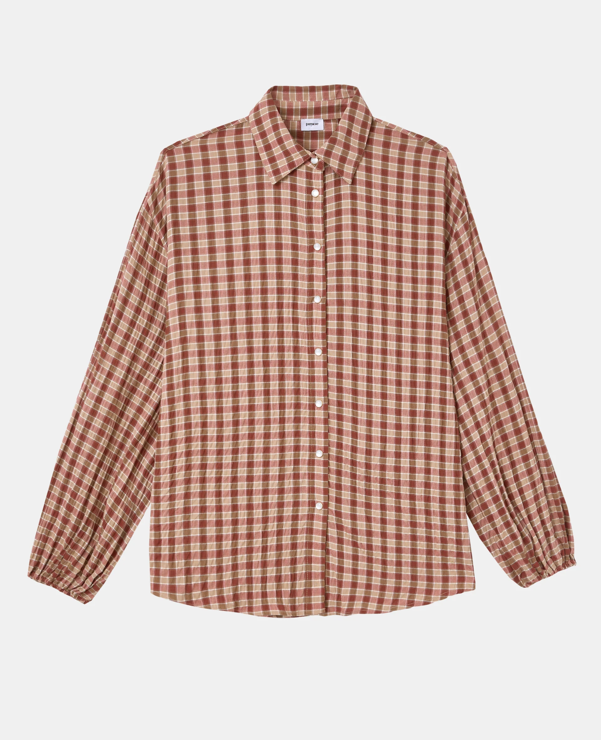 Chemise oversize en tissu gaufré motif carreaux - Image 4