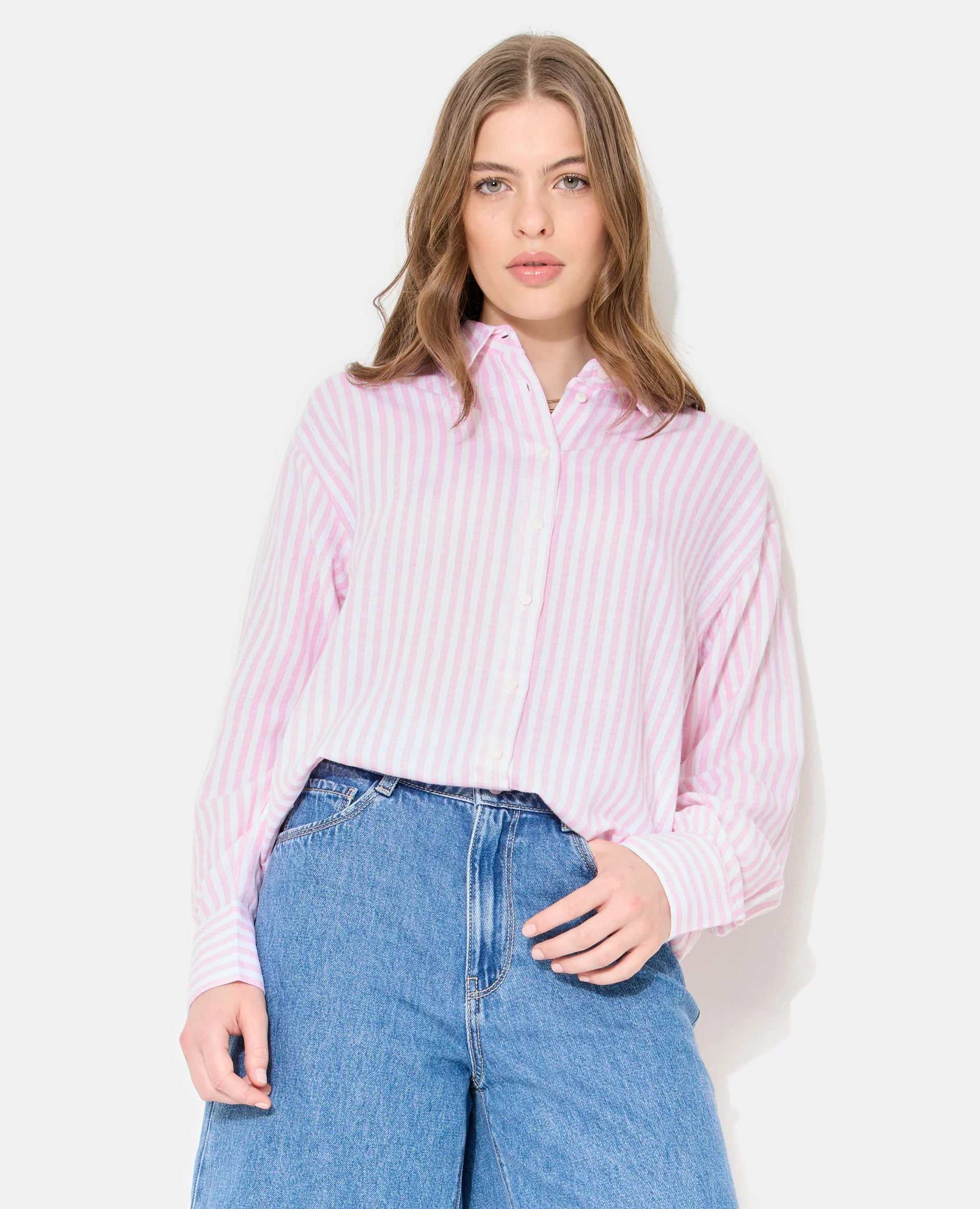 Chemise oversize rayée avec lin - Image 5