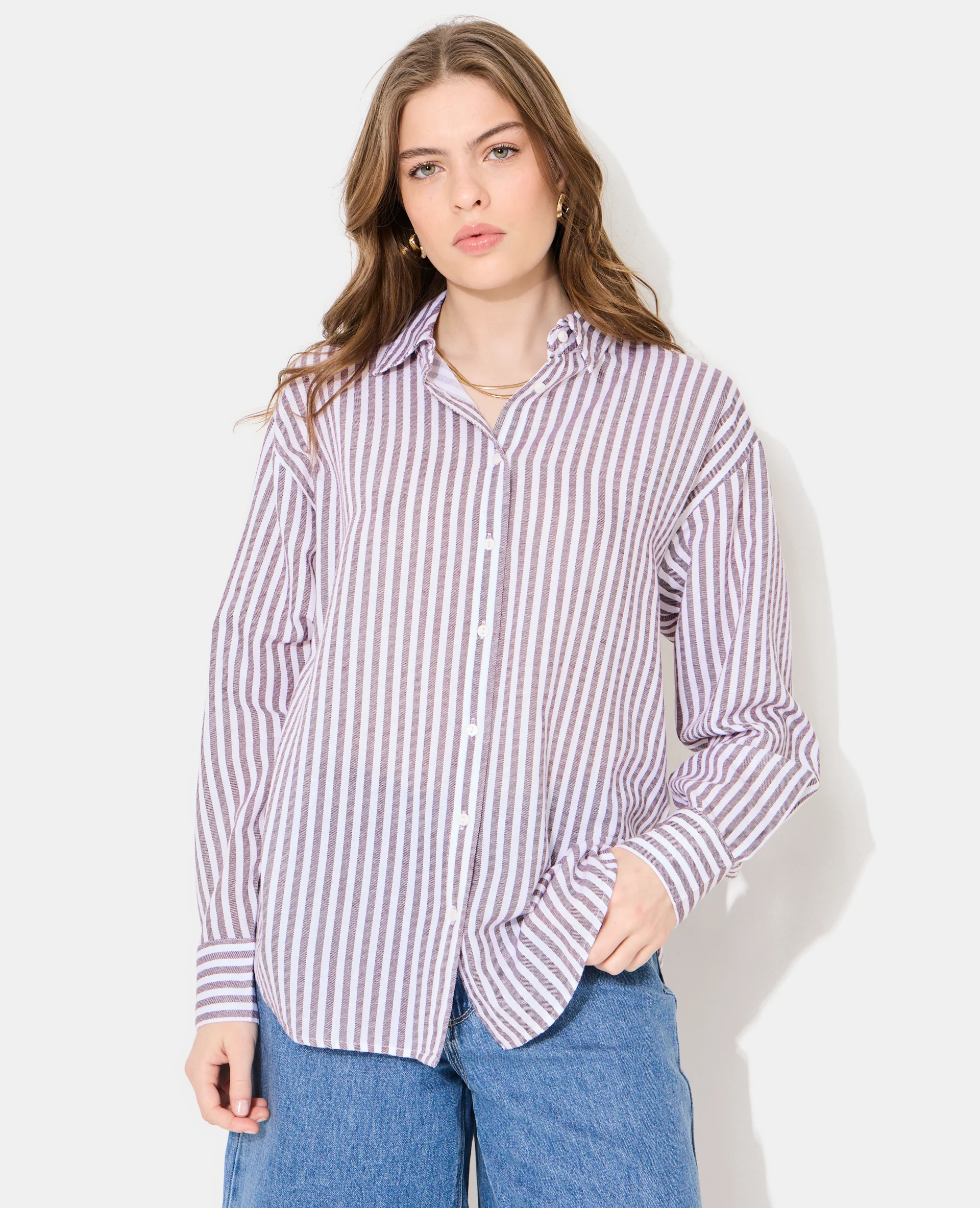 Chemise oversize rayée avec lin