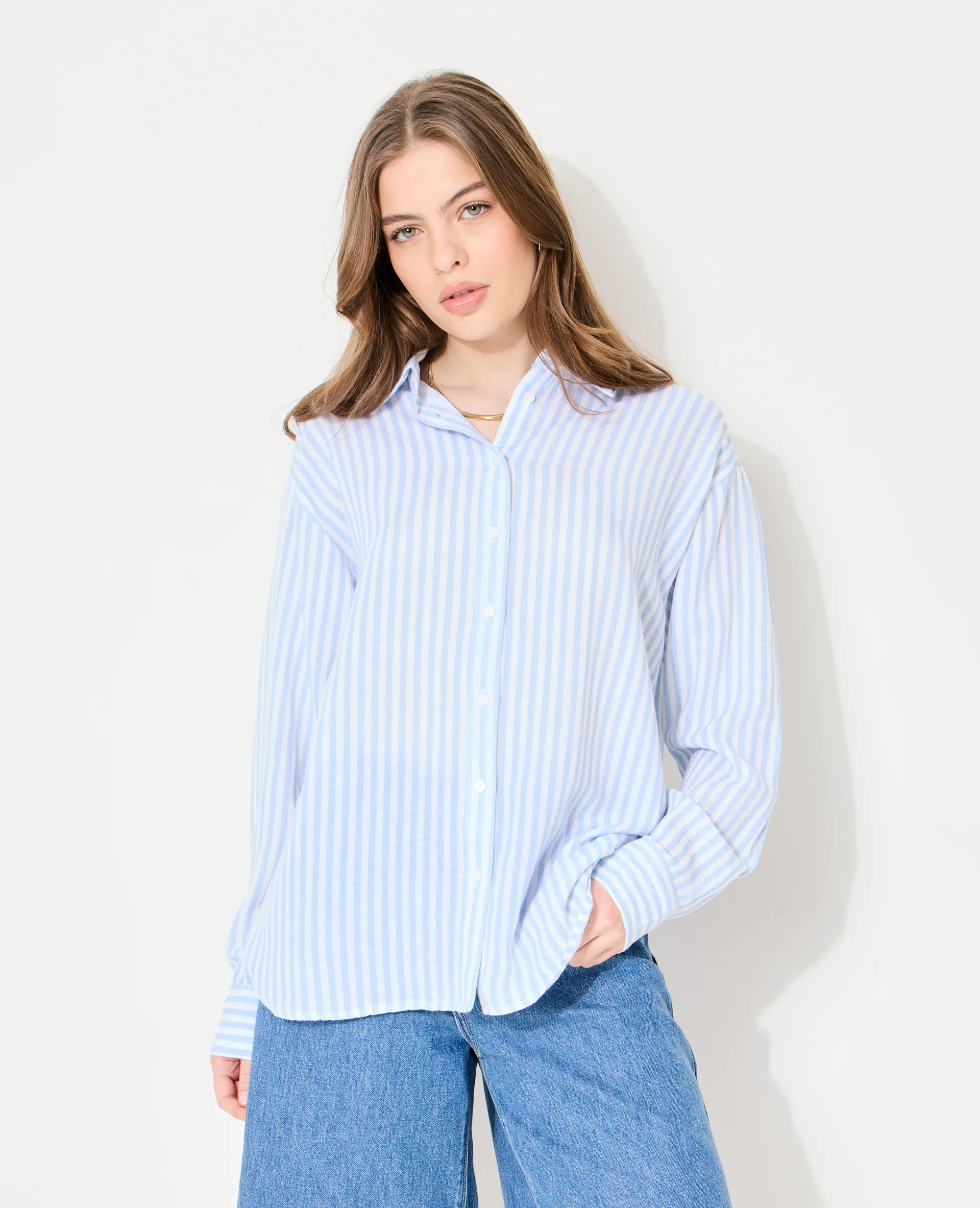 Chemise oversize rayée avec lin