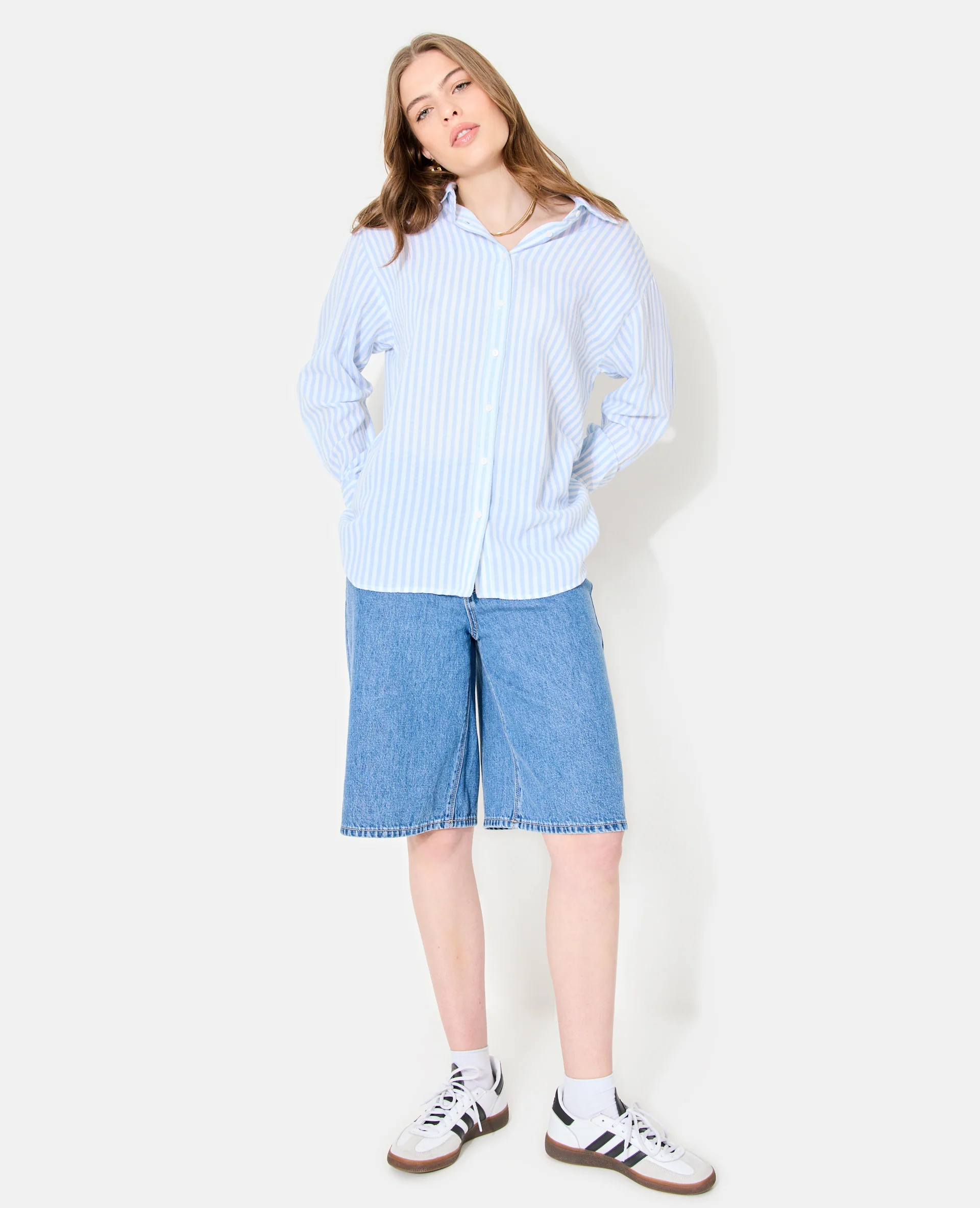 Chemise oversize rayée avec lin - Image 3