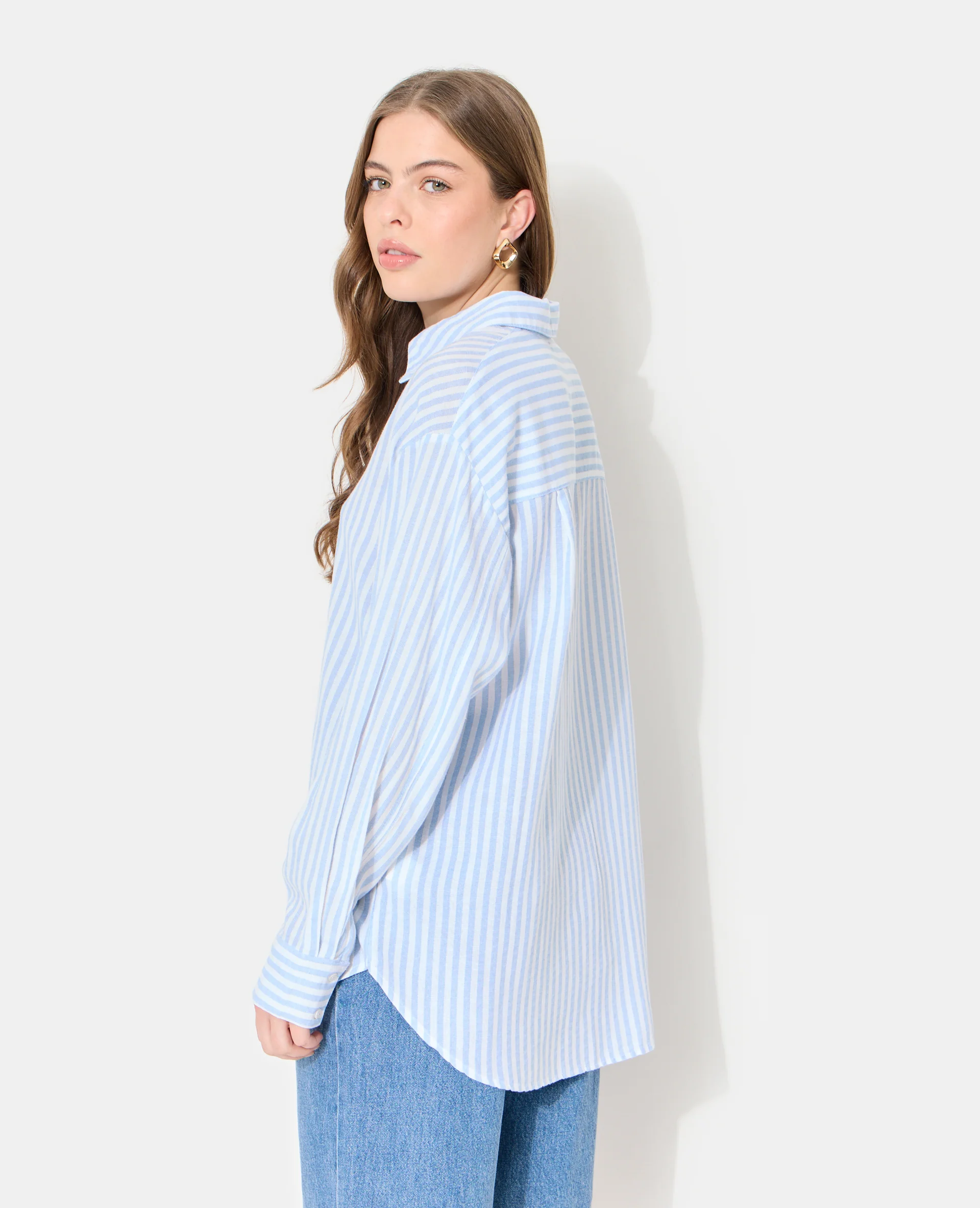 Chemise oversize rayée avec lin - Image 6