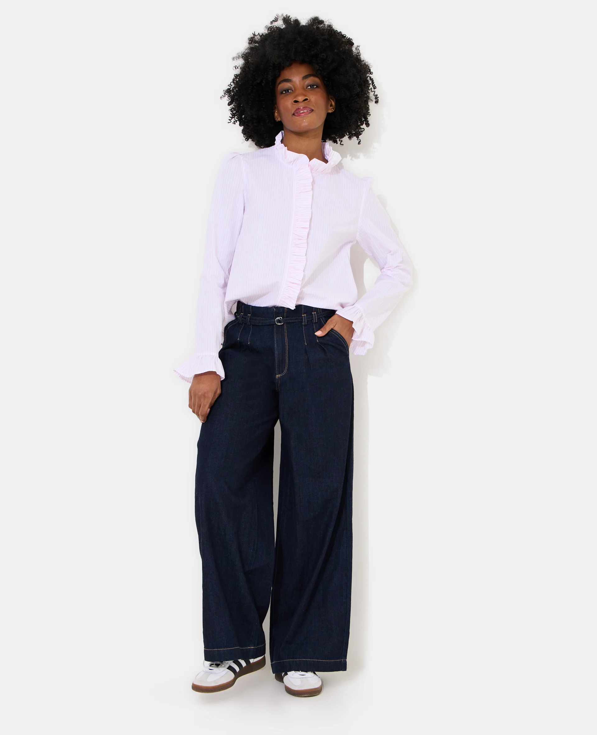 Chemise popeline rayée avec volants - Image 3