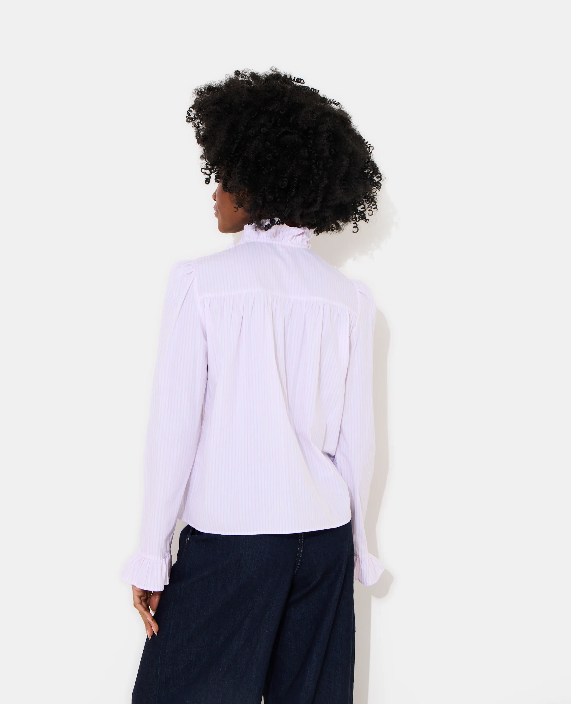 Chemise popeline rayée avec volants - Image 6