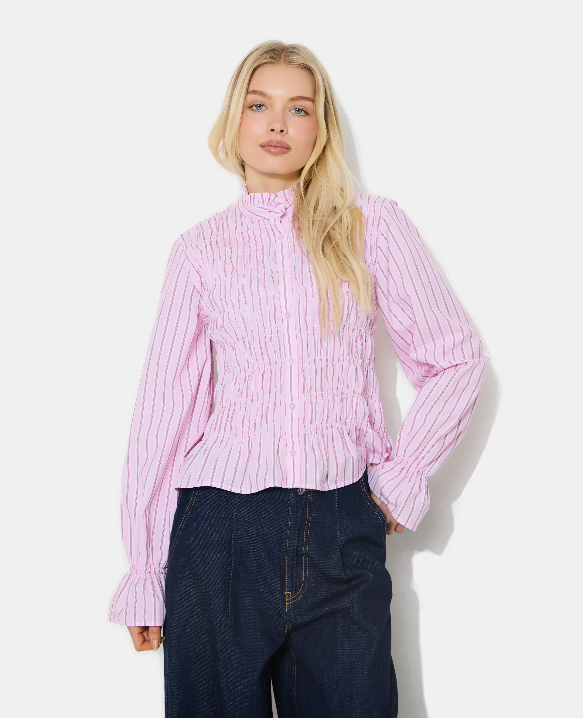 Chemise smockée et rayé avec manches ballons