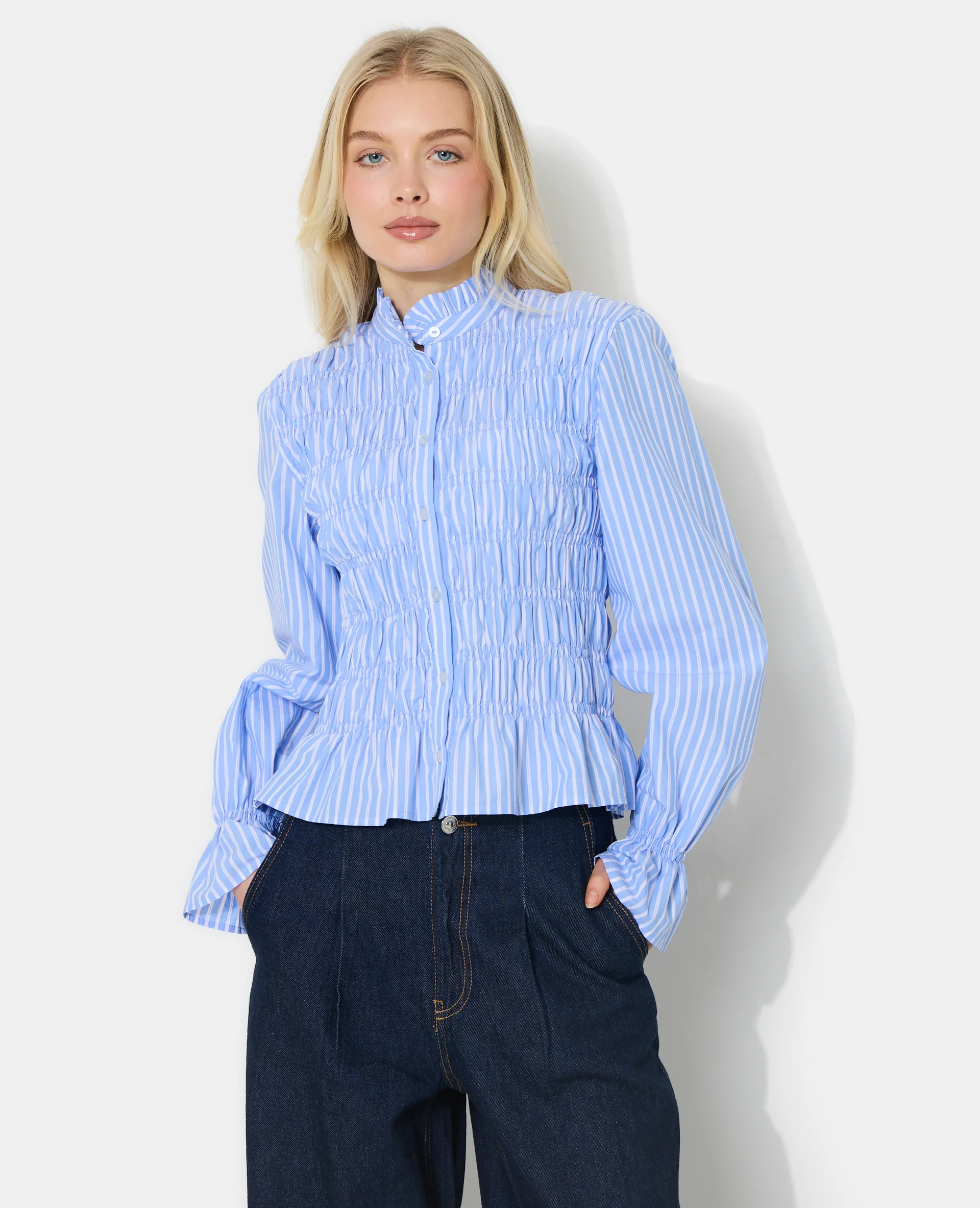 Chemise smockée et rayé avec manches ballons