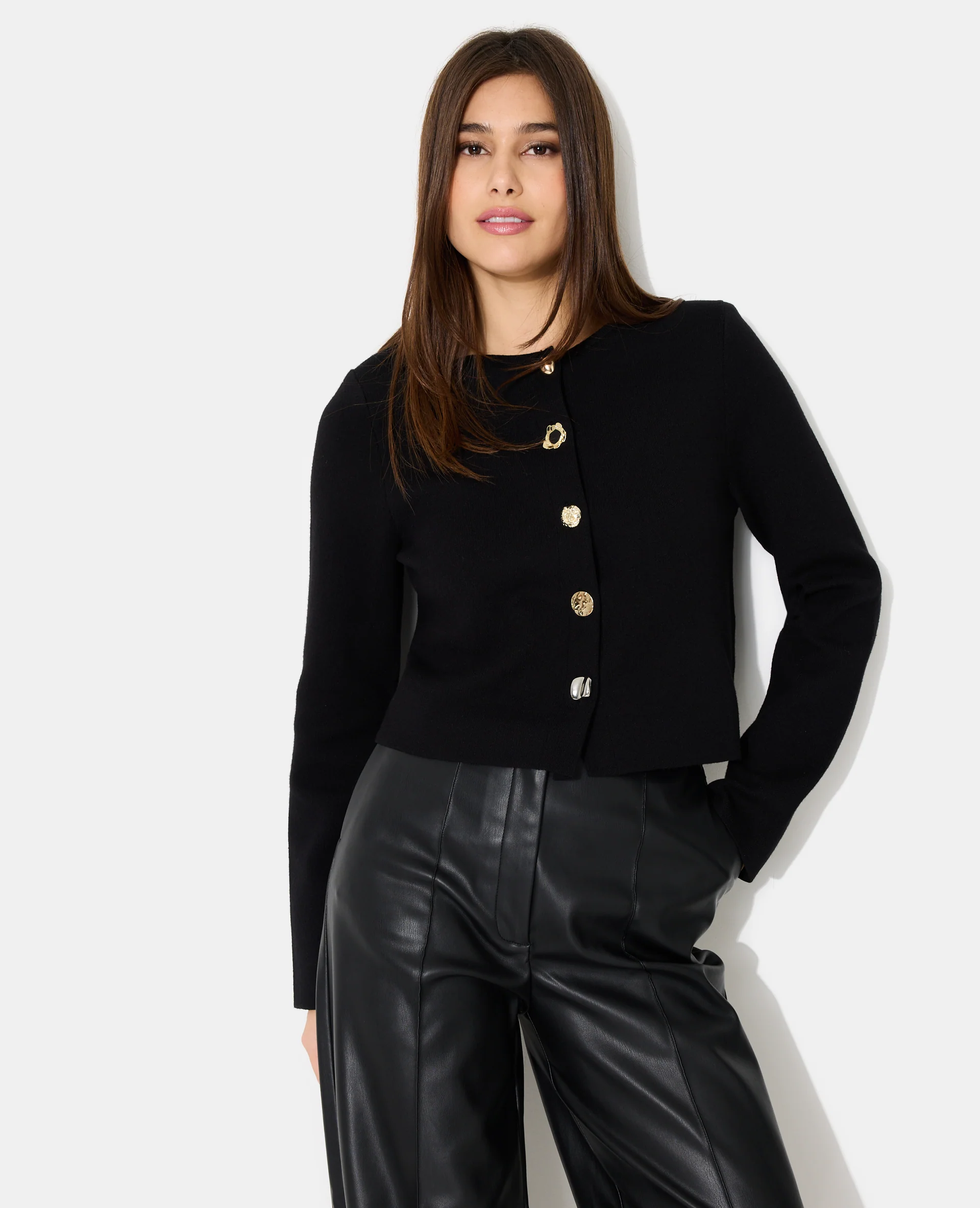 Gilet cardigan col rond avec boutons fantaisie