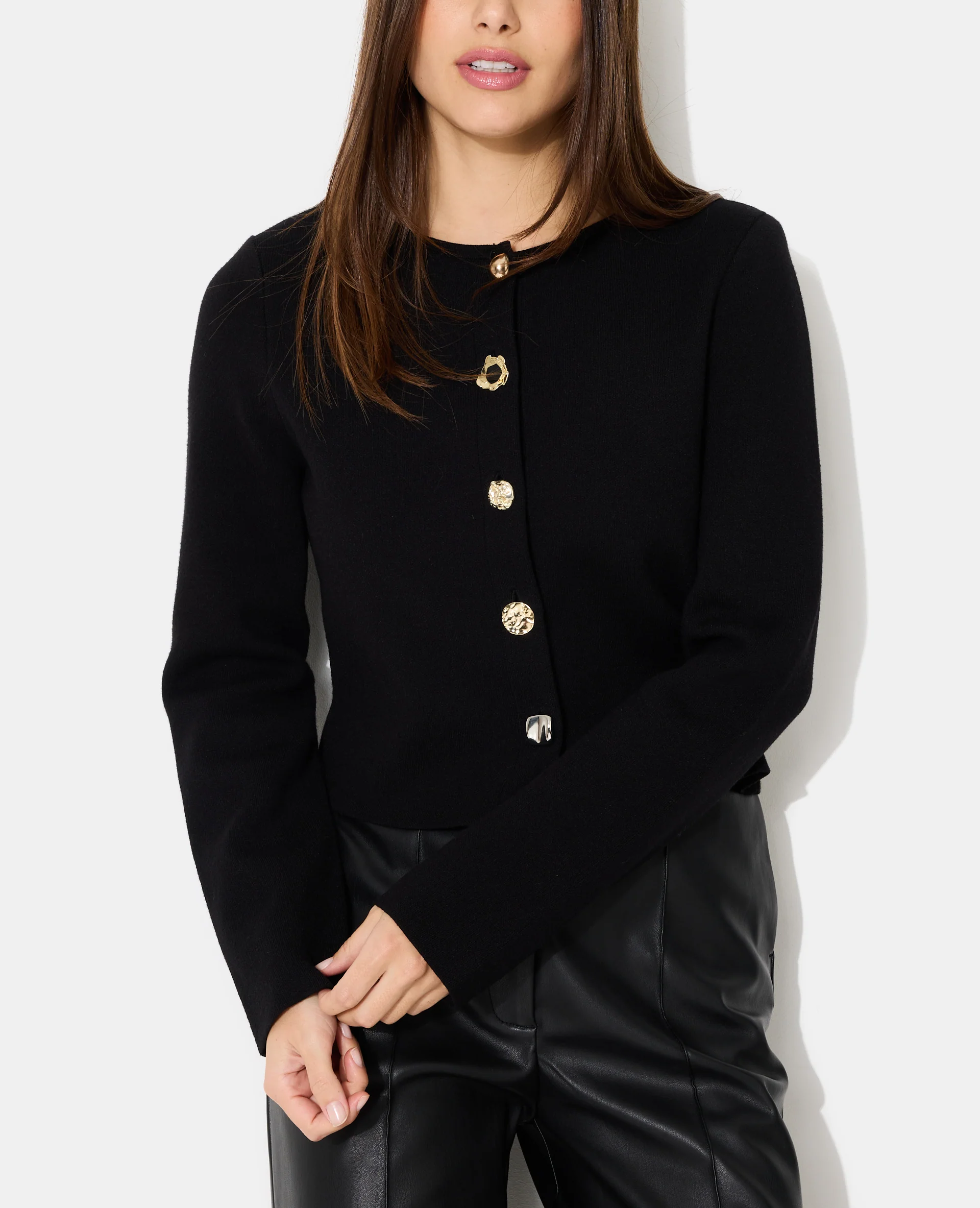 Gilet cardigan col rond avec boutons fantaisie - Image 7