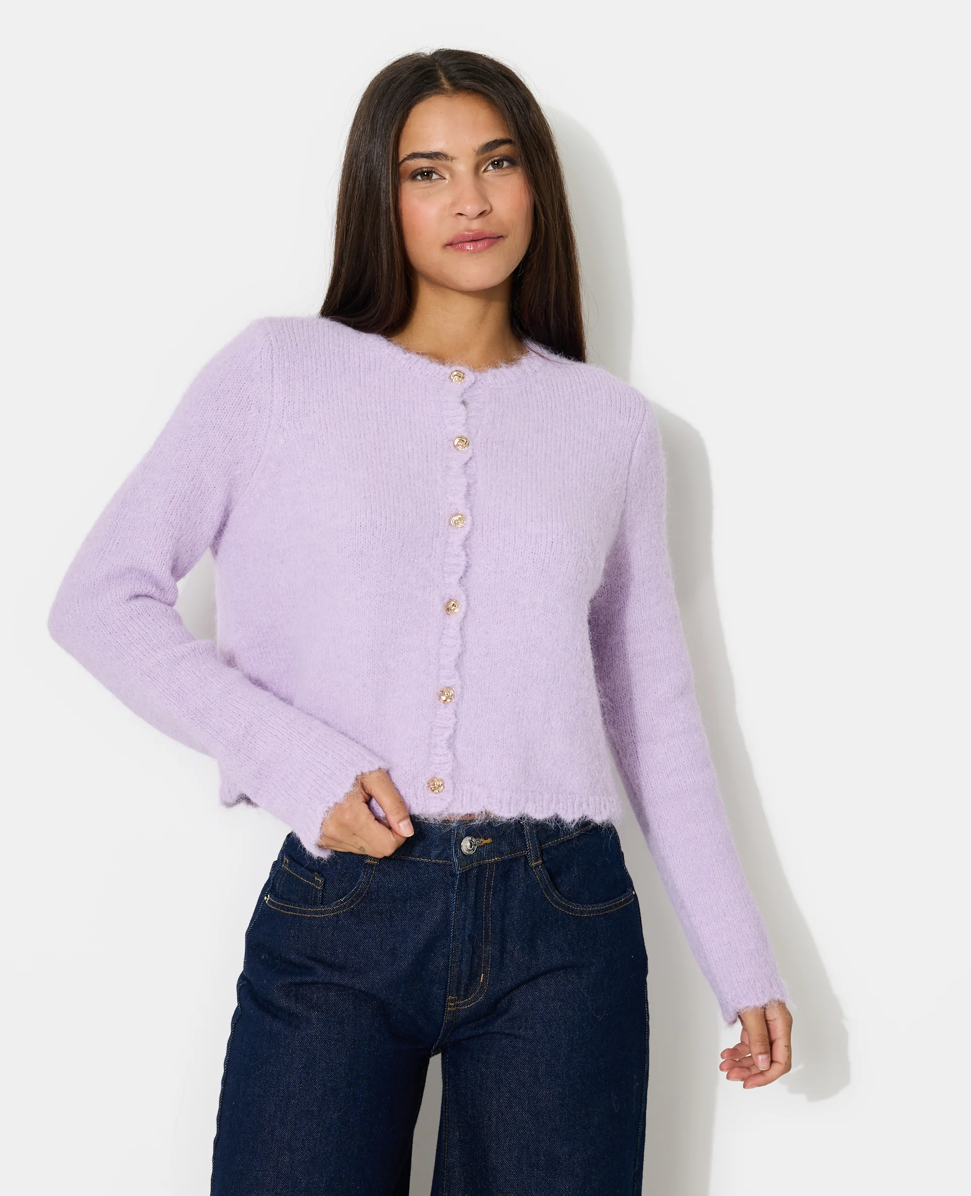 Gilet col rond avec boutons bijoux
