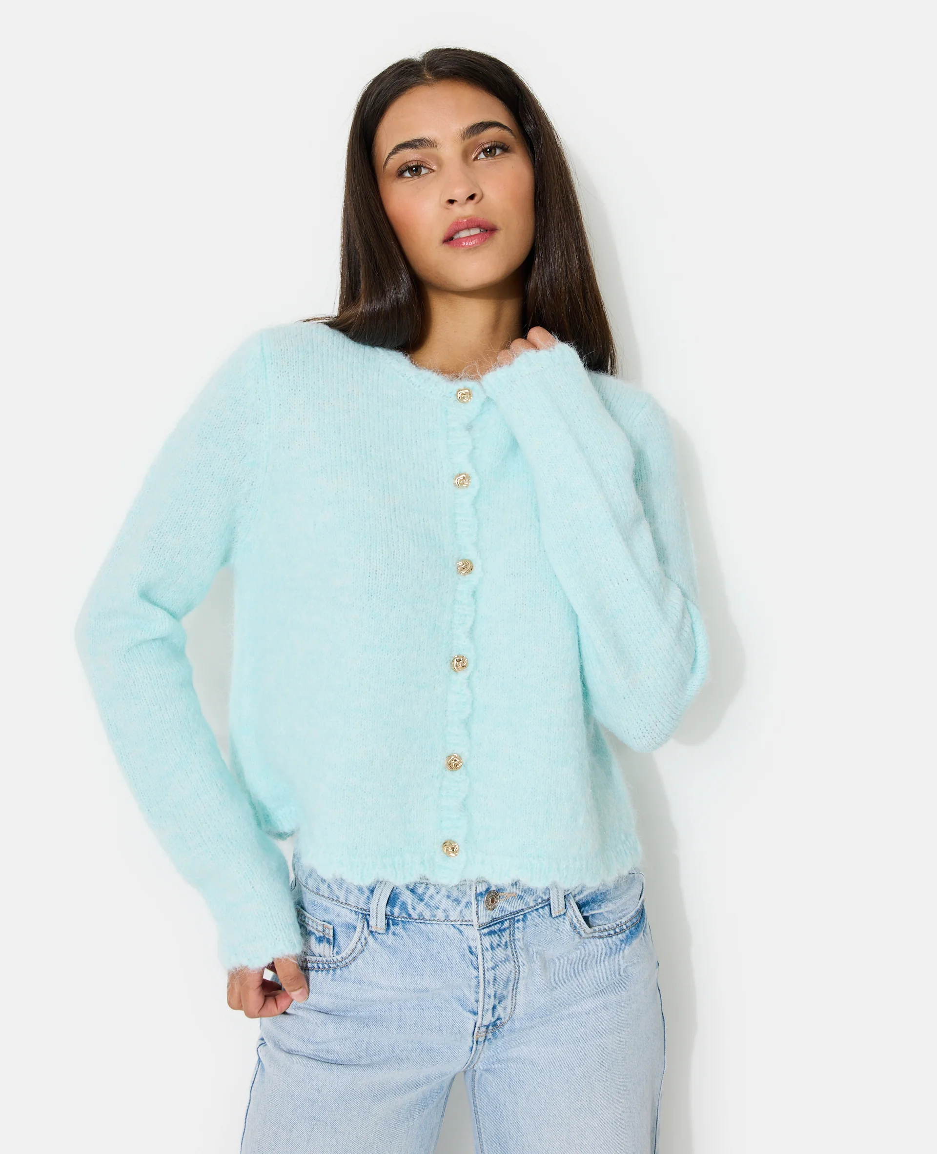 Gilet col rond avec boutons bijoux