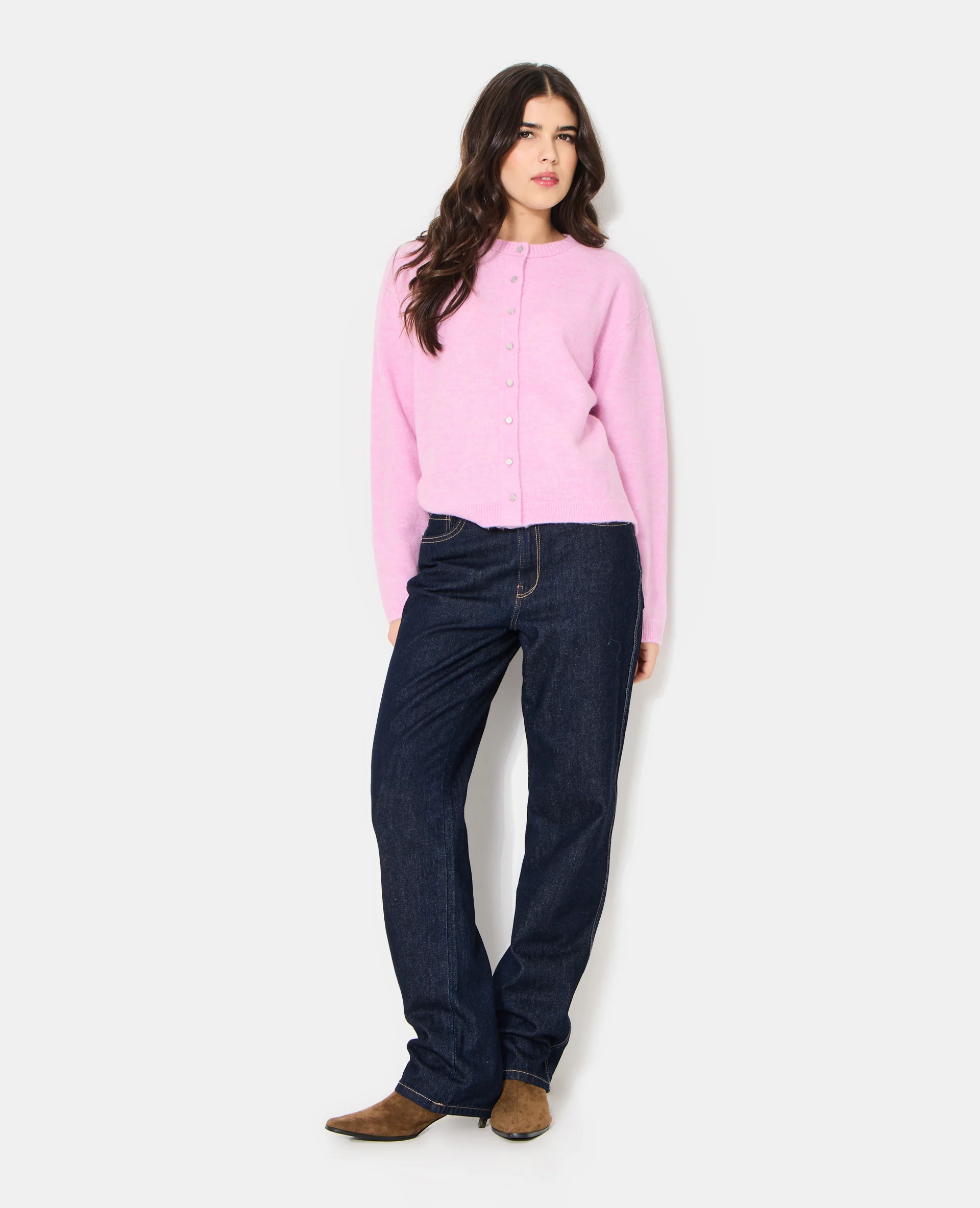 Gilet col rond avec boutons effet nacre - Image 3