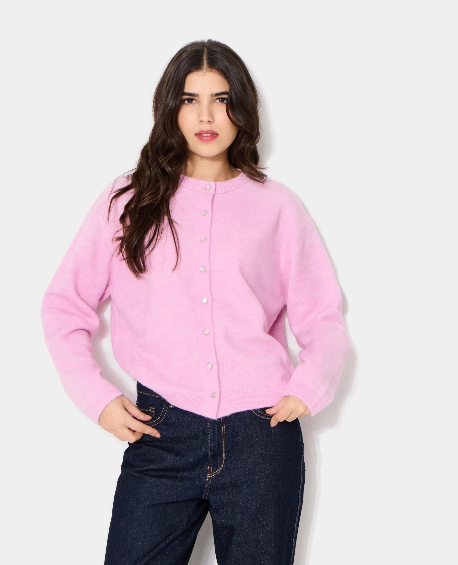 Gilet col rond avec boutons effet nacre - Image 5