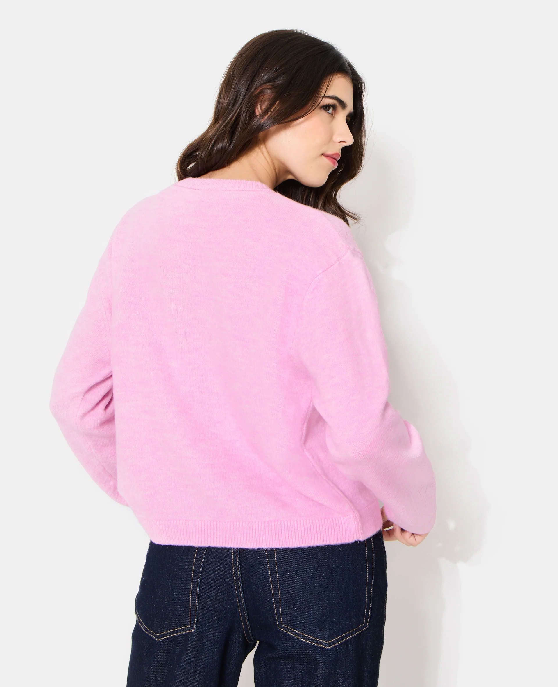 Gilet col rond avec boutons effet nacre - Image 6