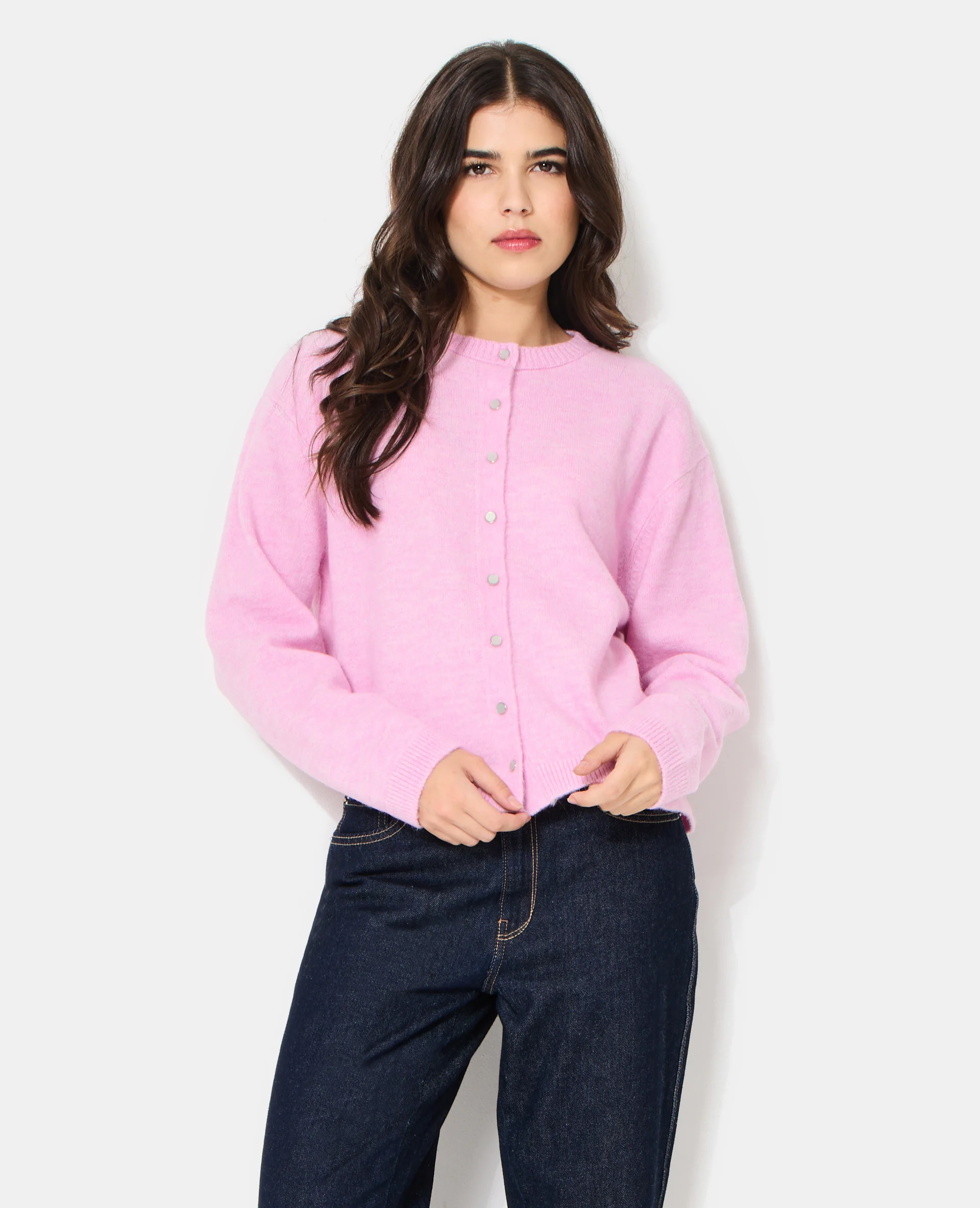 Gilet col rond avec boutons effet nacre - Image 7