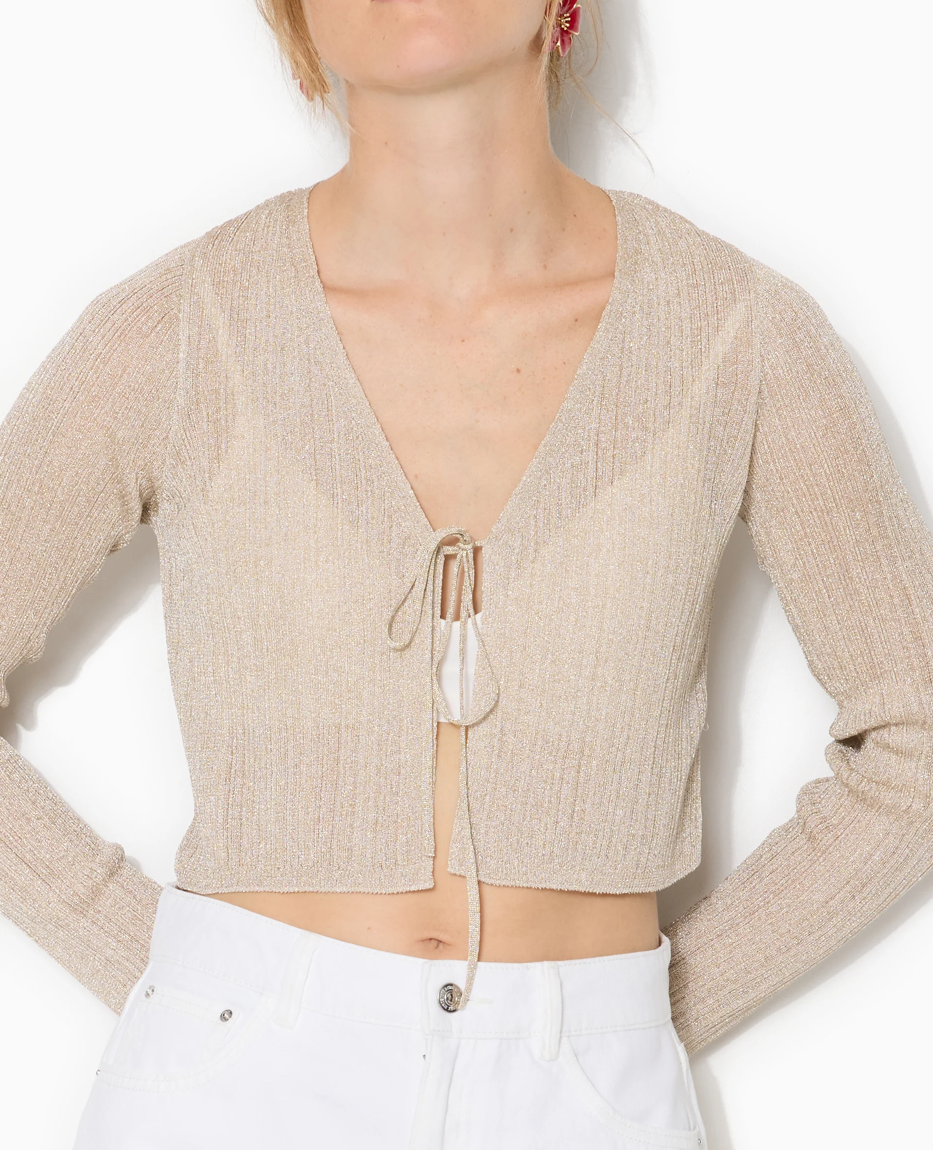 Gilet court en maille lurex avec nouette - Image 2
