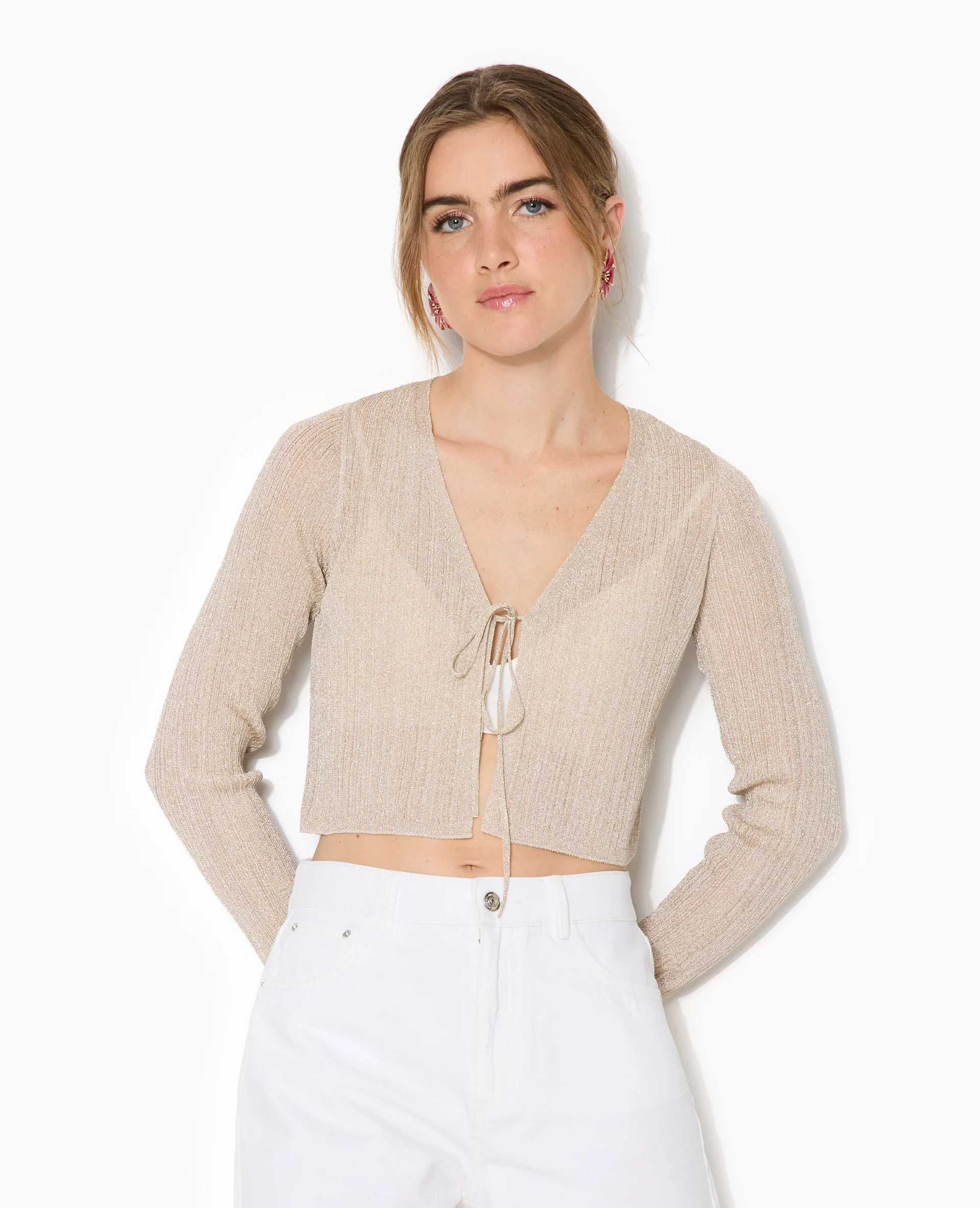 Gilet court en maille lurex avec nouette - Image 5