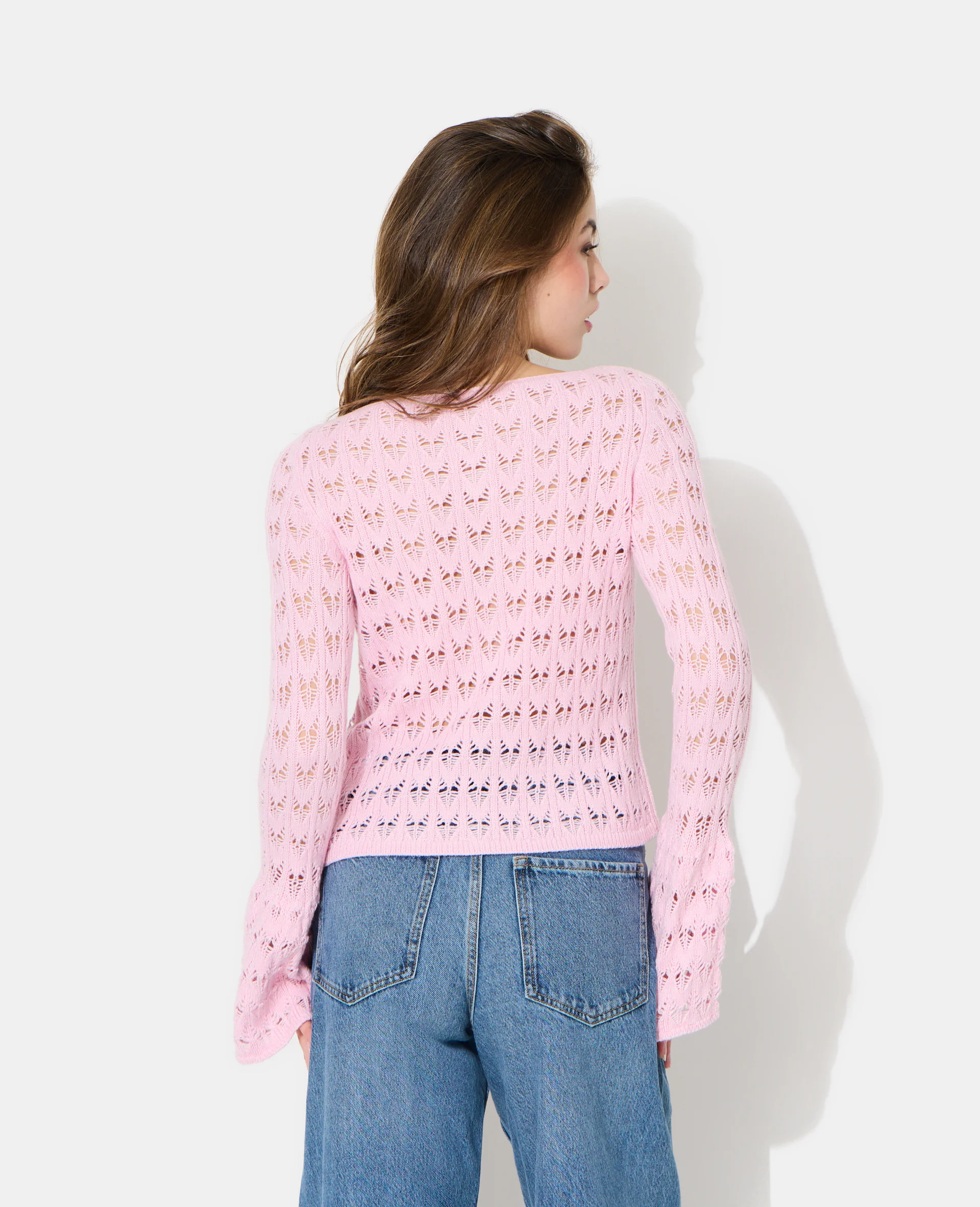 Gilet en maille ajourée avec boutons perles - Image 6