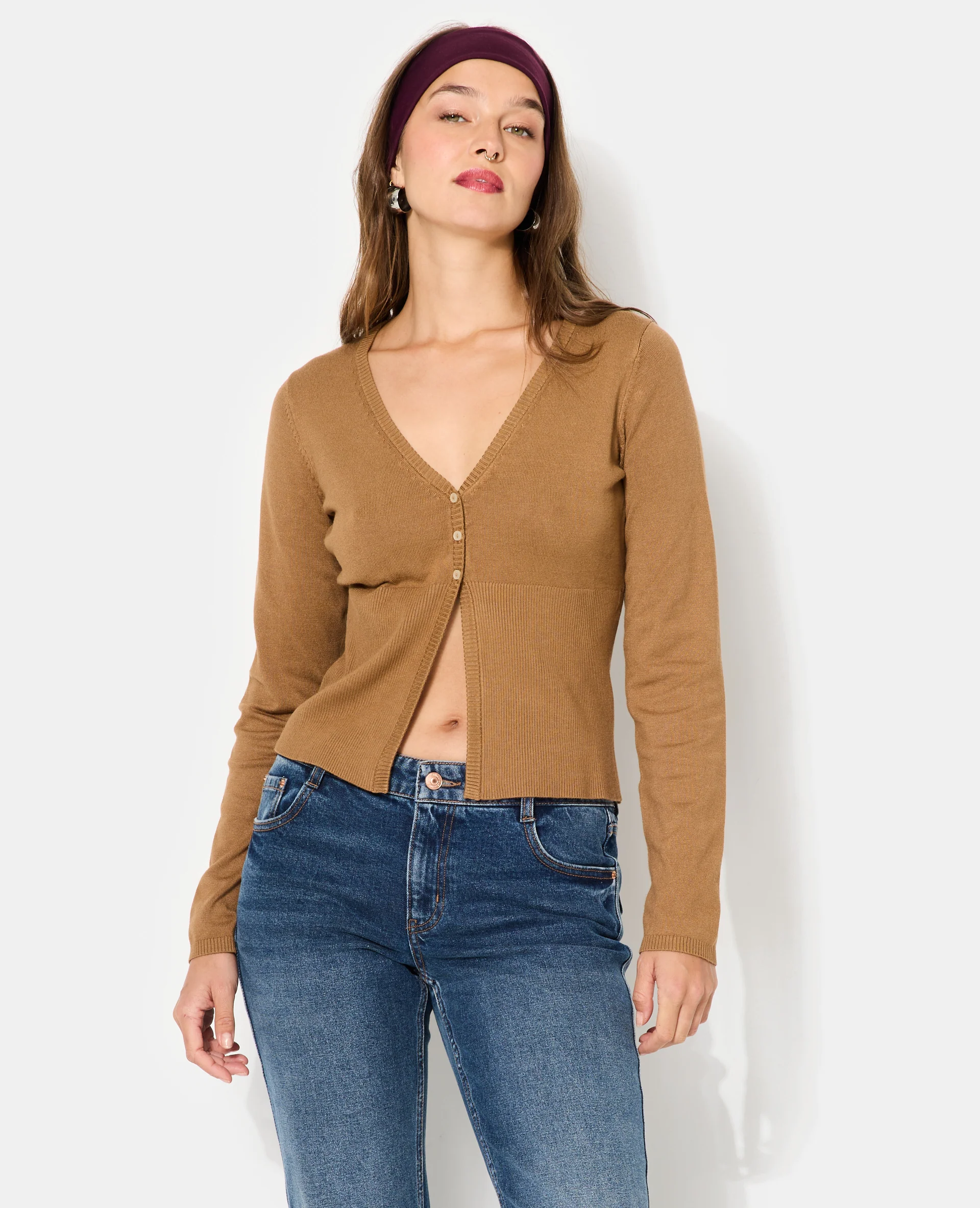 Gilet en maille fine avec grand bord-côtes