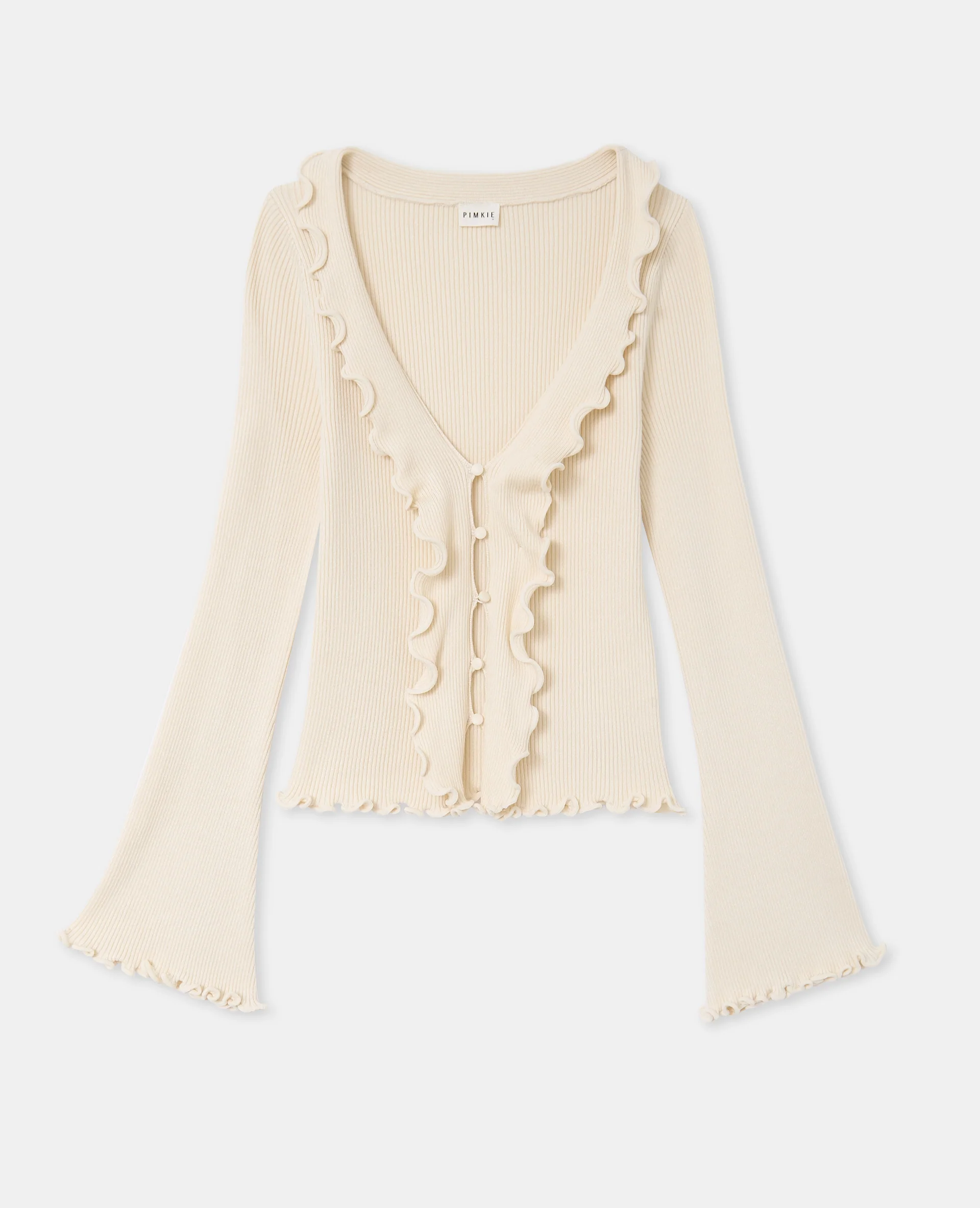 Gilet maille côtelée avec volants et bords ondulés - Image 4