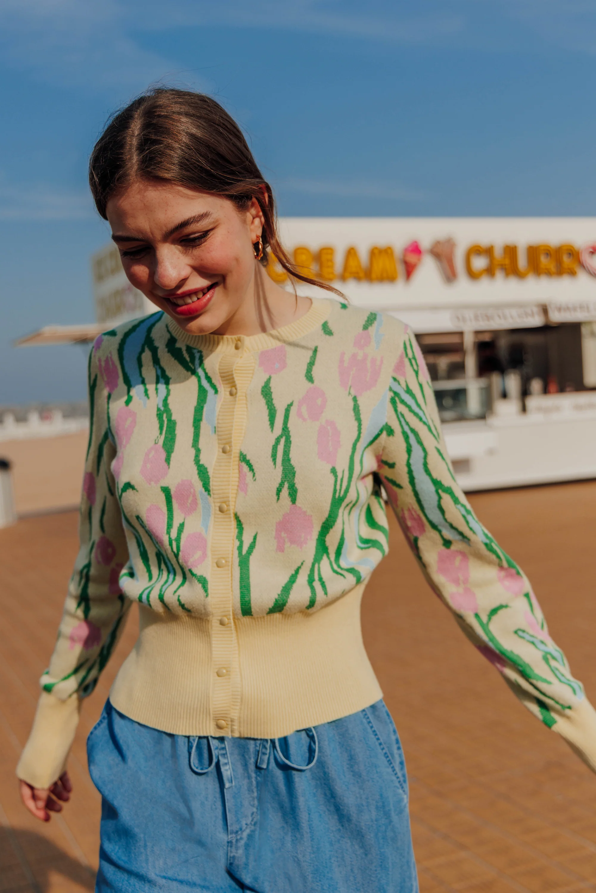 Gilet motif tulipes