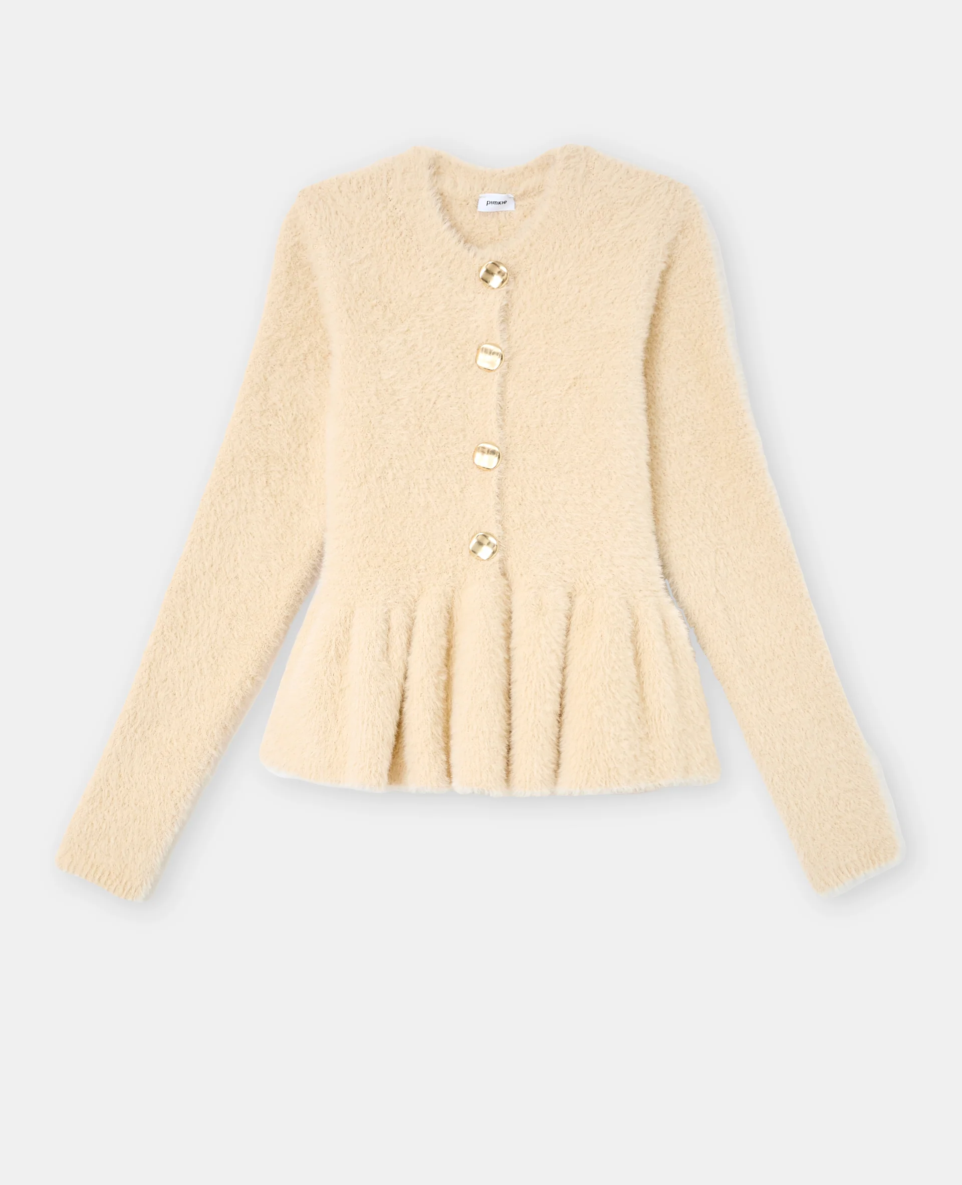 Gilet peplum en maille poilue avec boutons dorés - Image 4