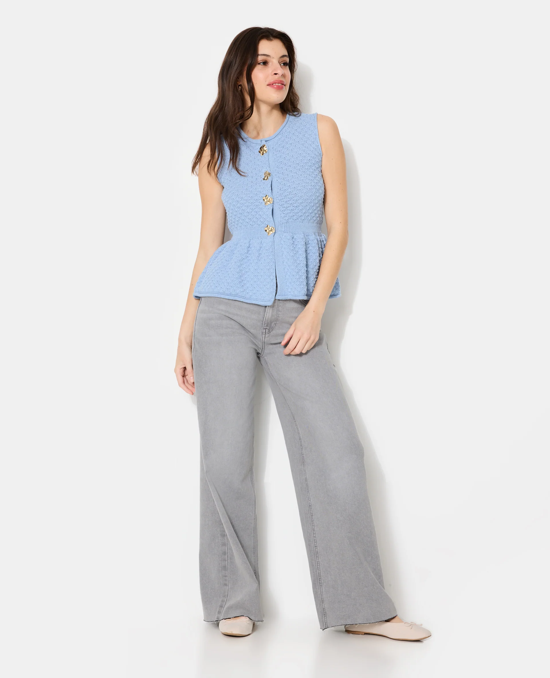 Gilet sans manches peplum avec boutons fantaisie - Image 3