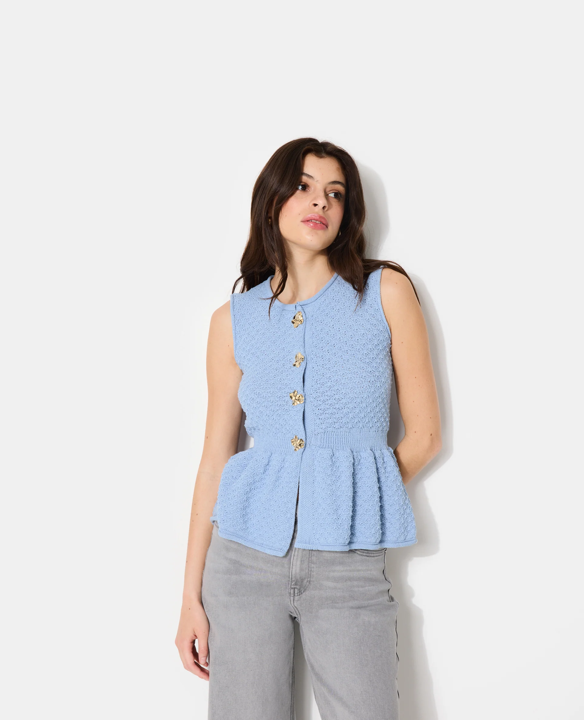 Gilet sans manches peplum avec boutons fantaisie - Image 5