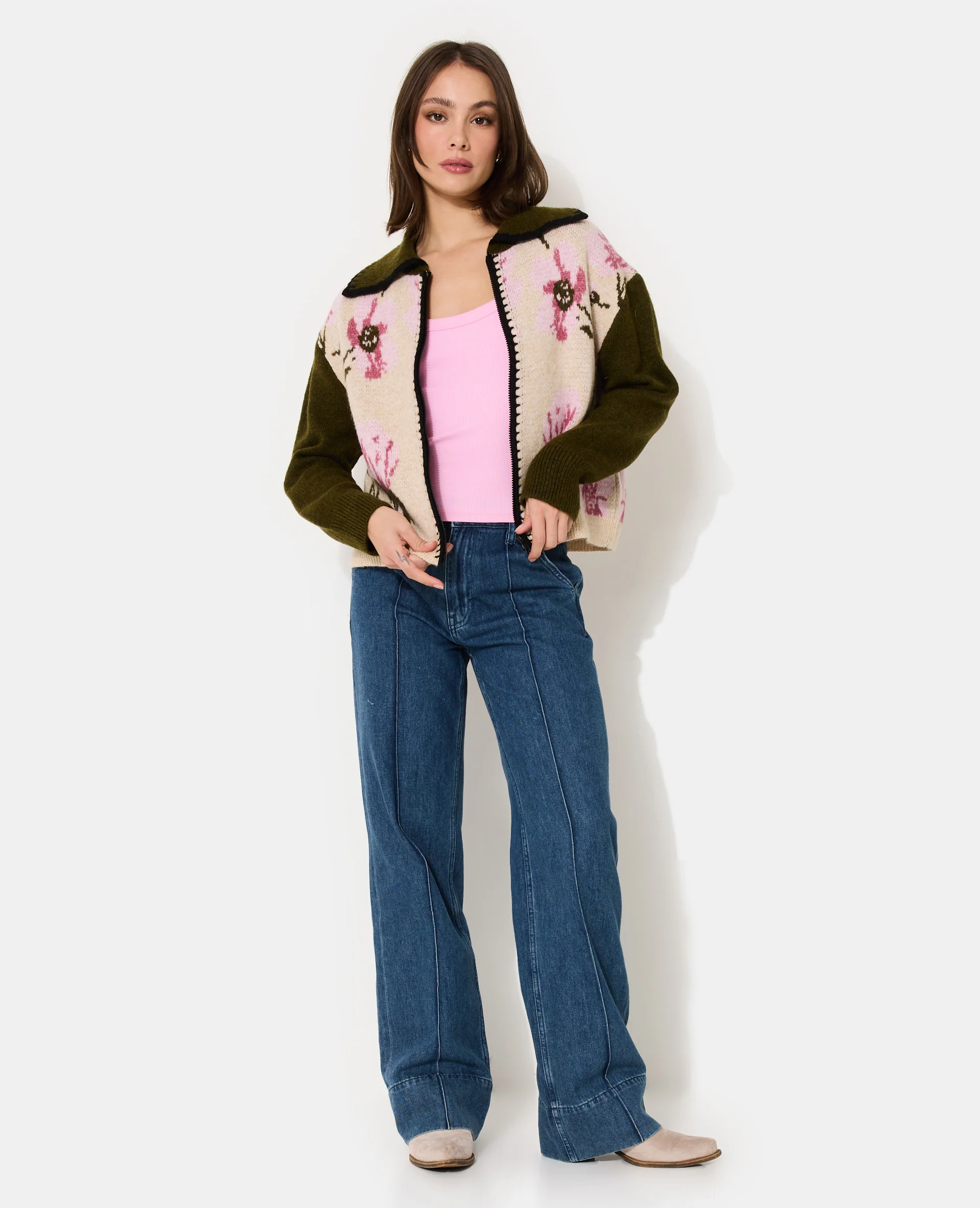 Gilet zippé motif fleurs - Image 3